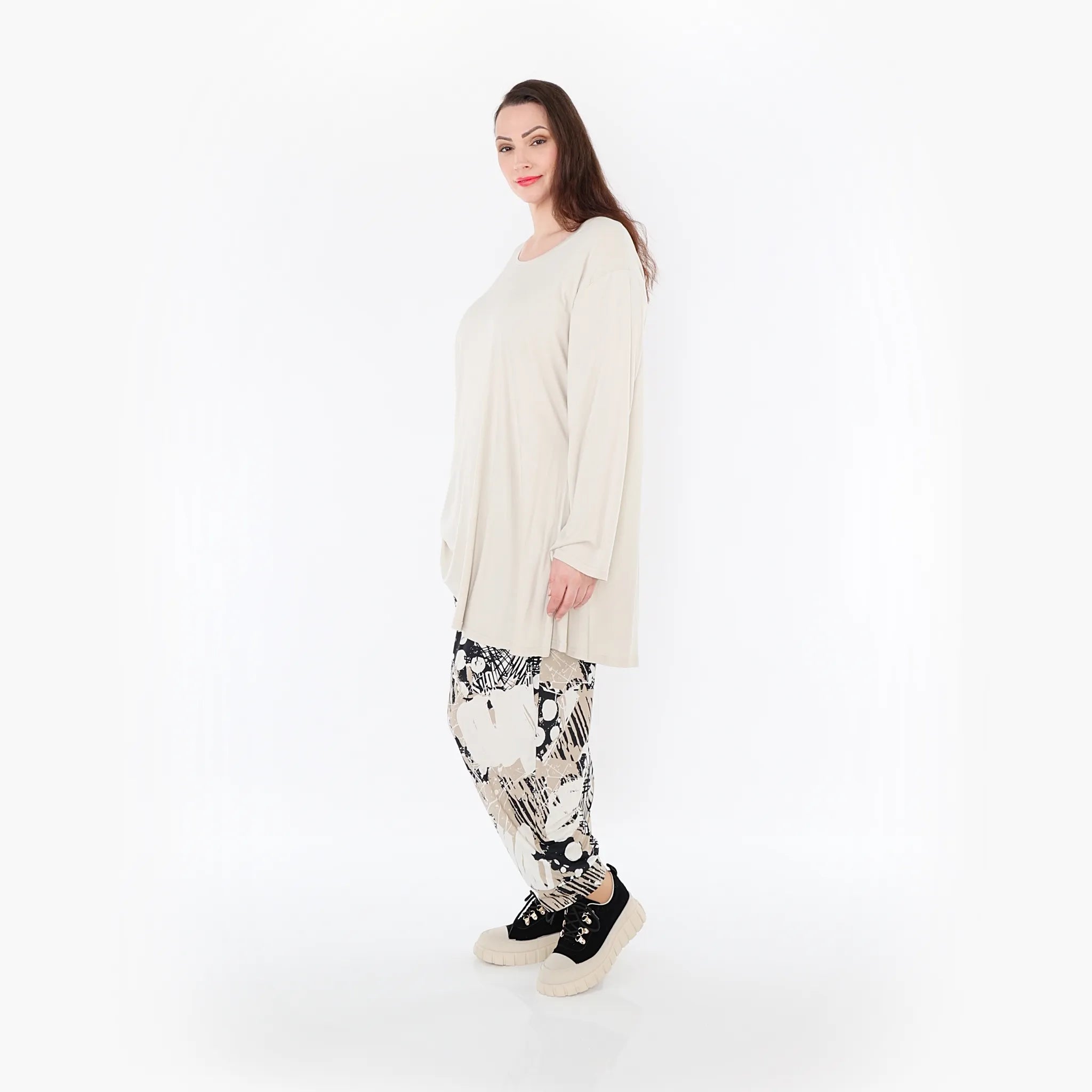  Haremshose von AKH Fashion aus Materialmix, 1451.06813, Beige/Weiß/Schwarz, Punkte, Schick