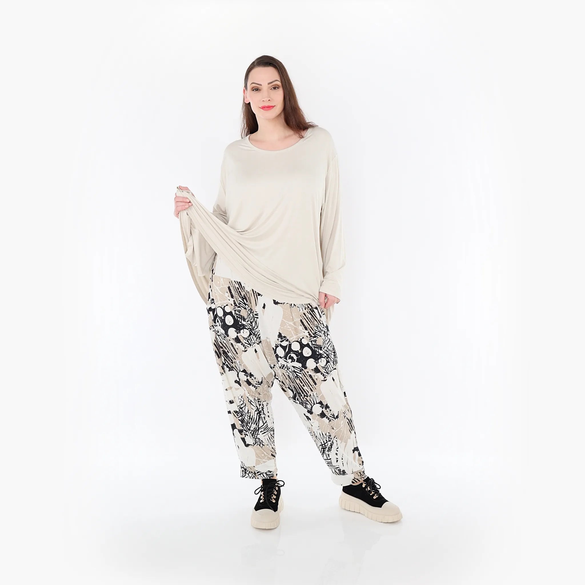  Haremshose von AKH Fashion aus Materialmix, 1451.06813, Beige/Weiß/Schwarz, Punkte, Schick