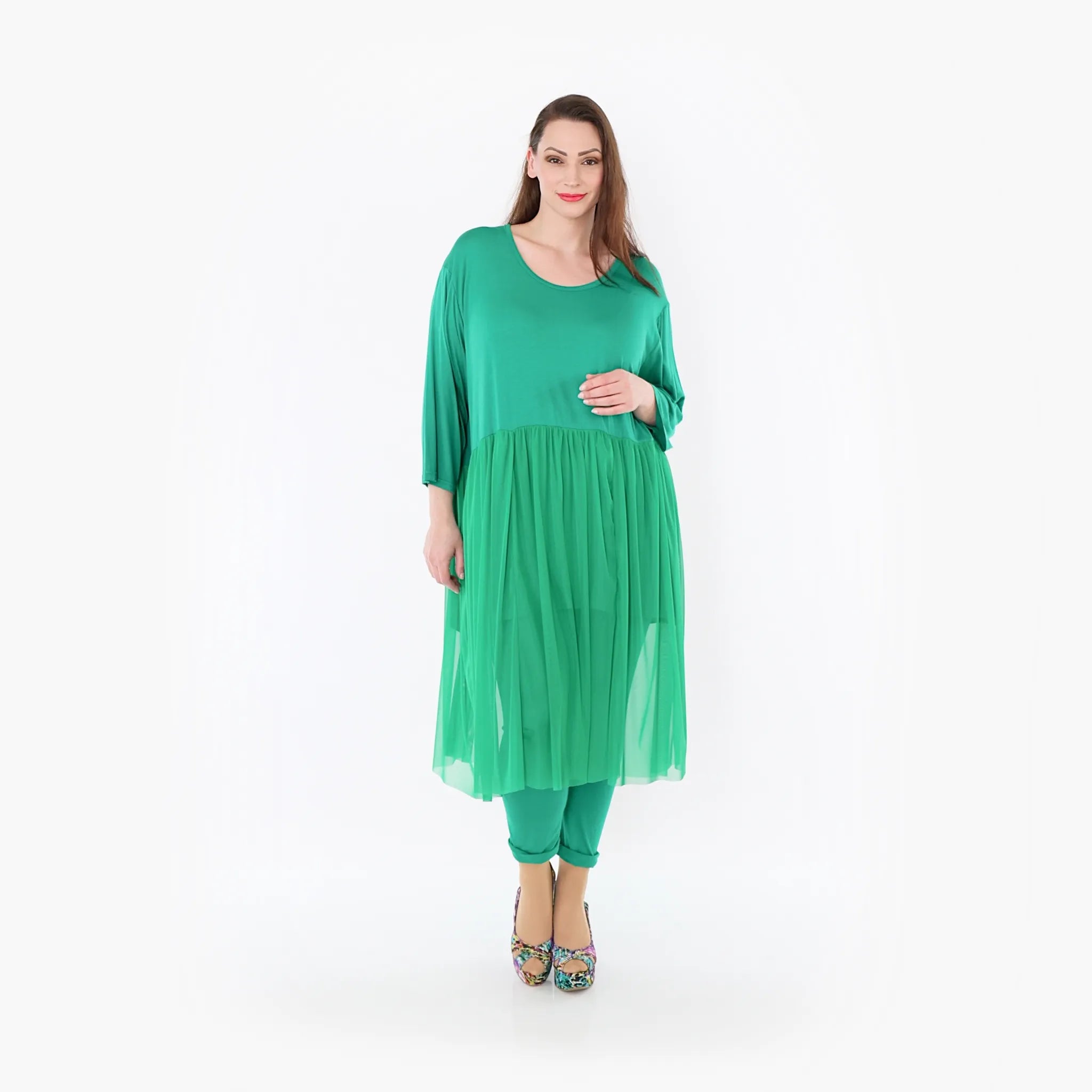  AKH Fashion Kleid in gerader Form, aus Materialmix, 1457.07046, Grün, Ausgefallen, Zeitlos
