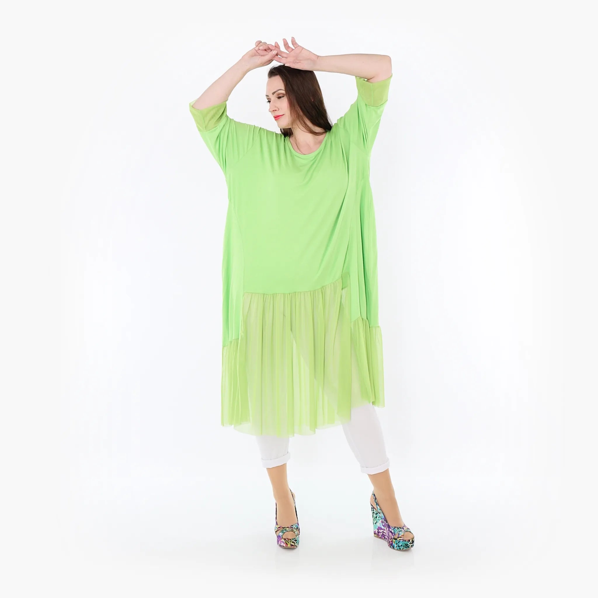  A-Form Kleid von AKH Fashion aus Materialmix, 1457.07048, Lime, Ausgefallen, Zeitlos