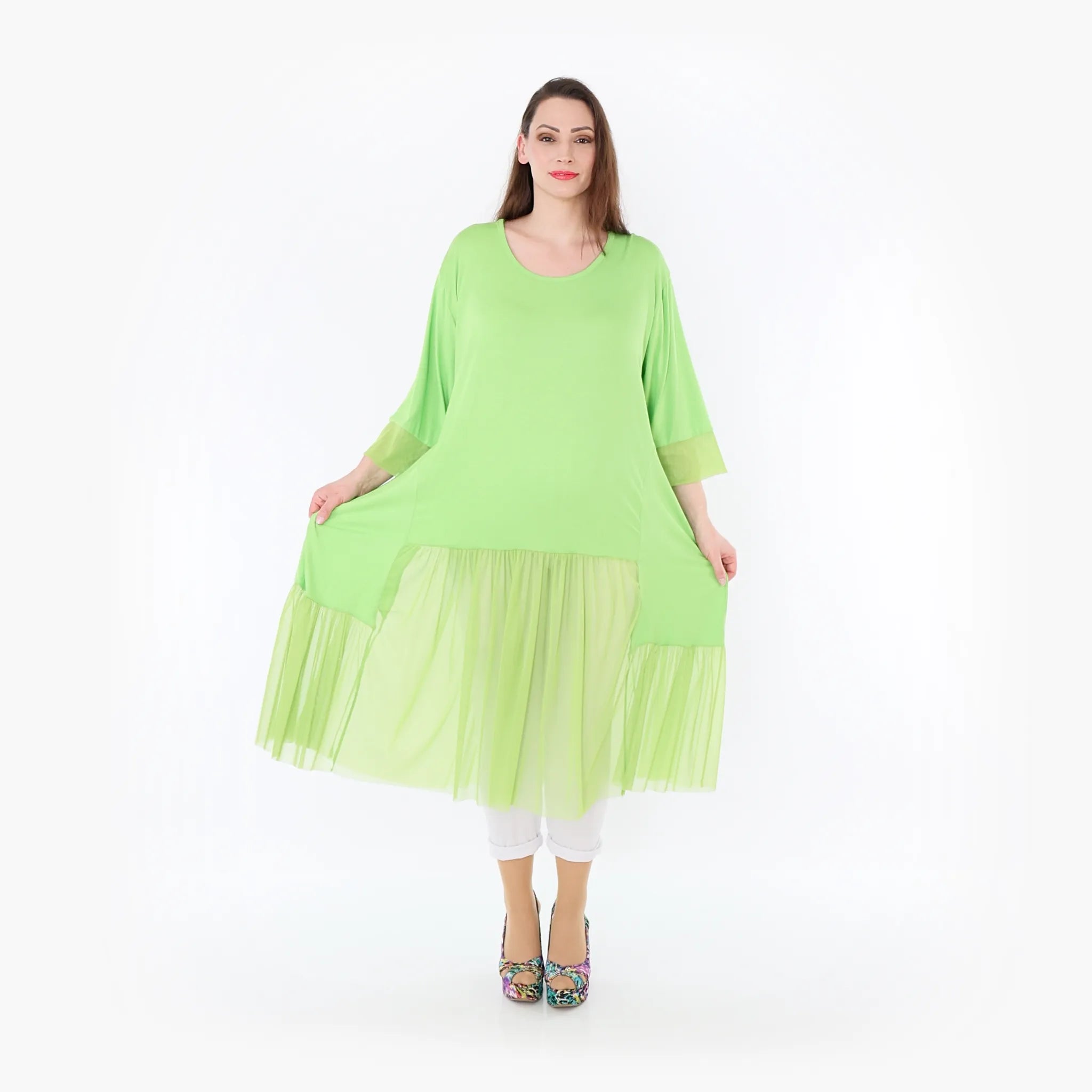  A-Form Kleid von AKH Fashion aus Materialmix, 1457.07048, Lime, Ausgefallen, Zeitlos