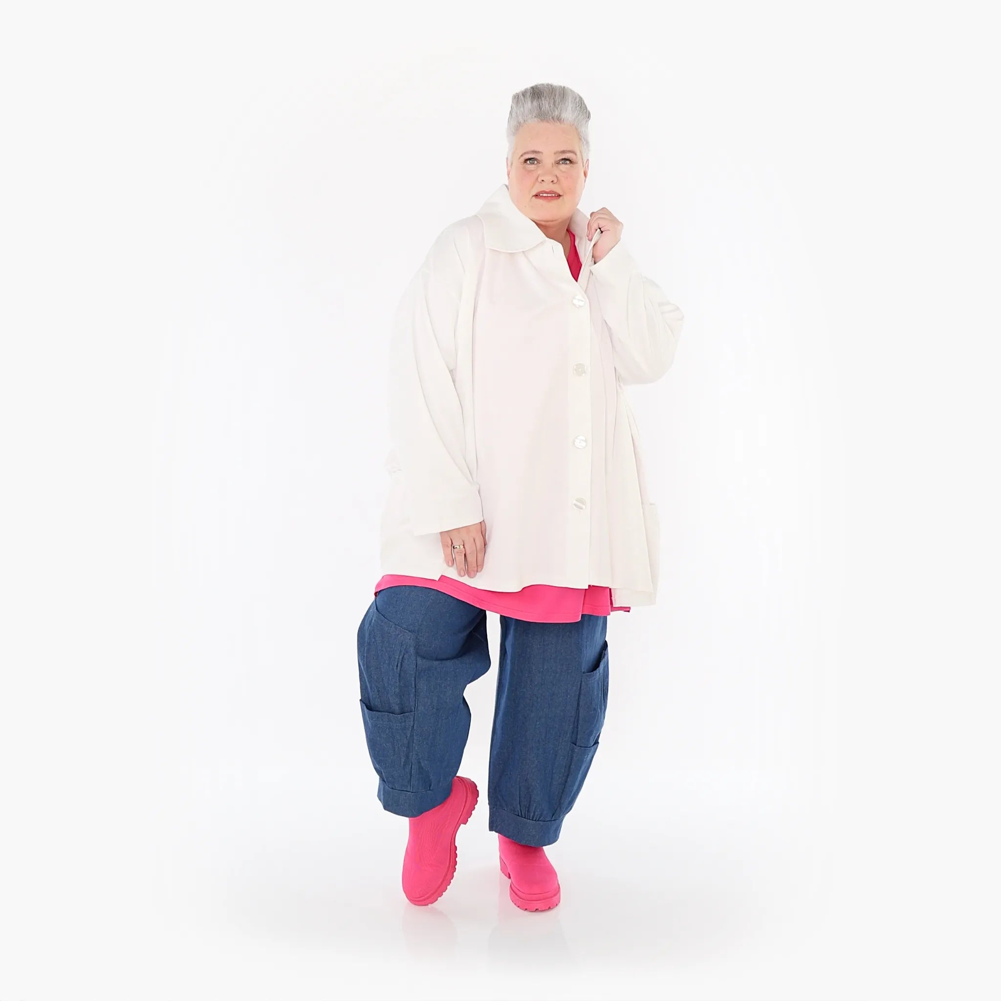  A-Form Jacke von AKH Fashion aus Baumwolle, 1458.07029, Weiß, Ausgefallen, Zeitlos, Schick