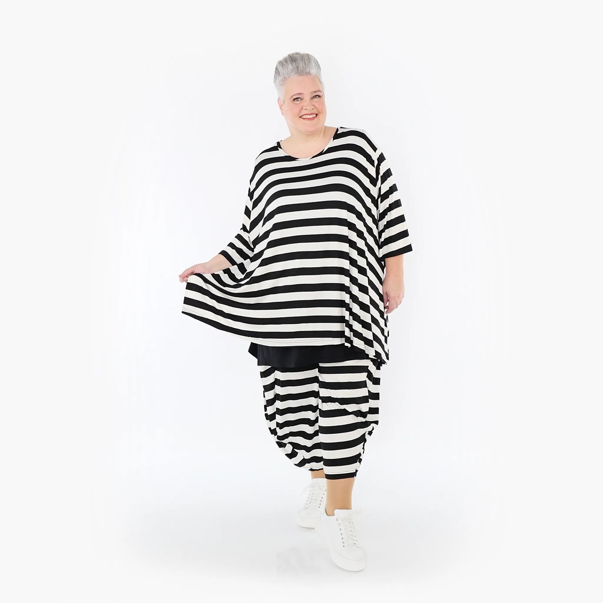  Ballonhose von AKH Fashion aus Viskose, 1459.08069, Weiß/Schwarz, Blockstreifen, Schick