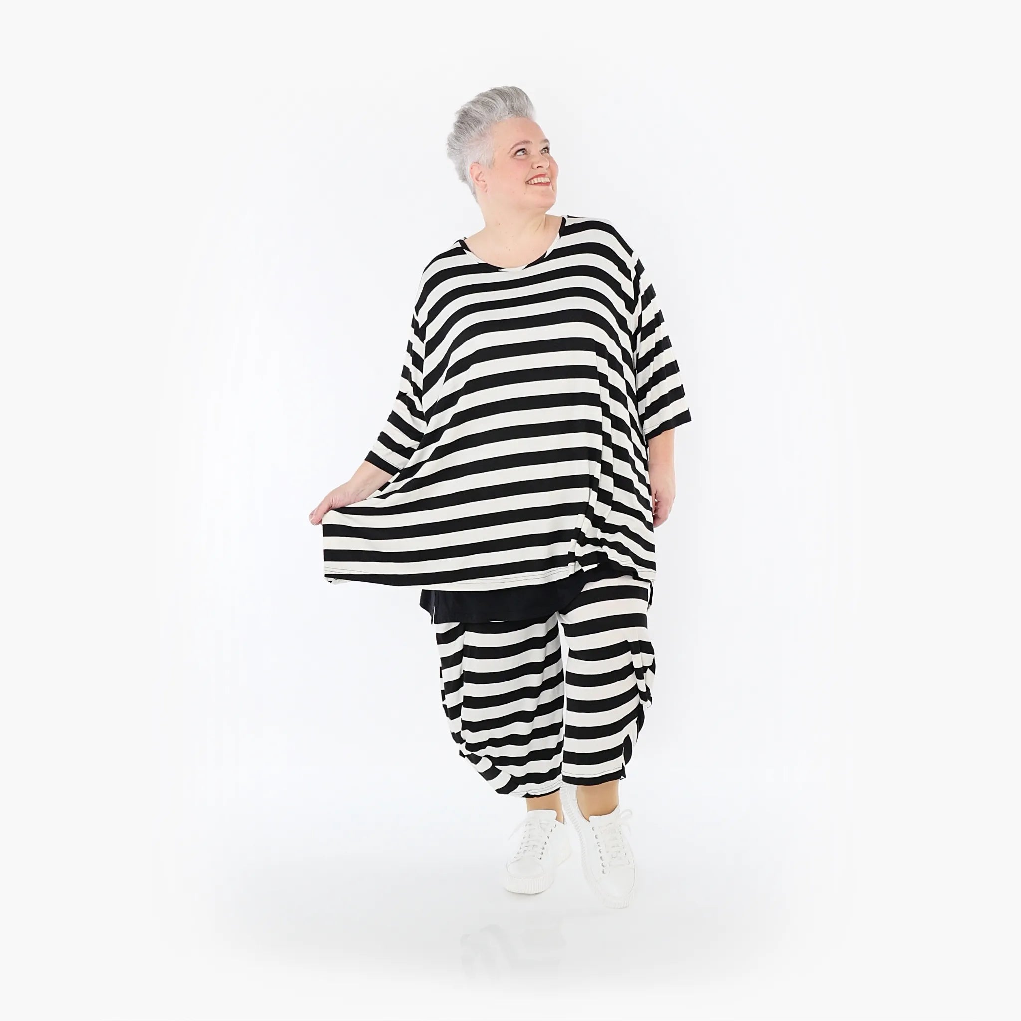  Ballonhose von AKH Fashion aus Viskose, 1459.08069, Weiß/Schwarz, Blockstreifen, Schick