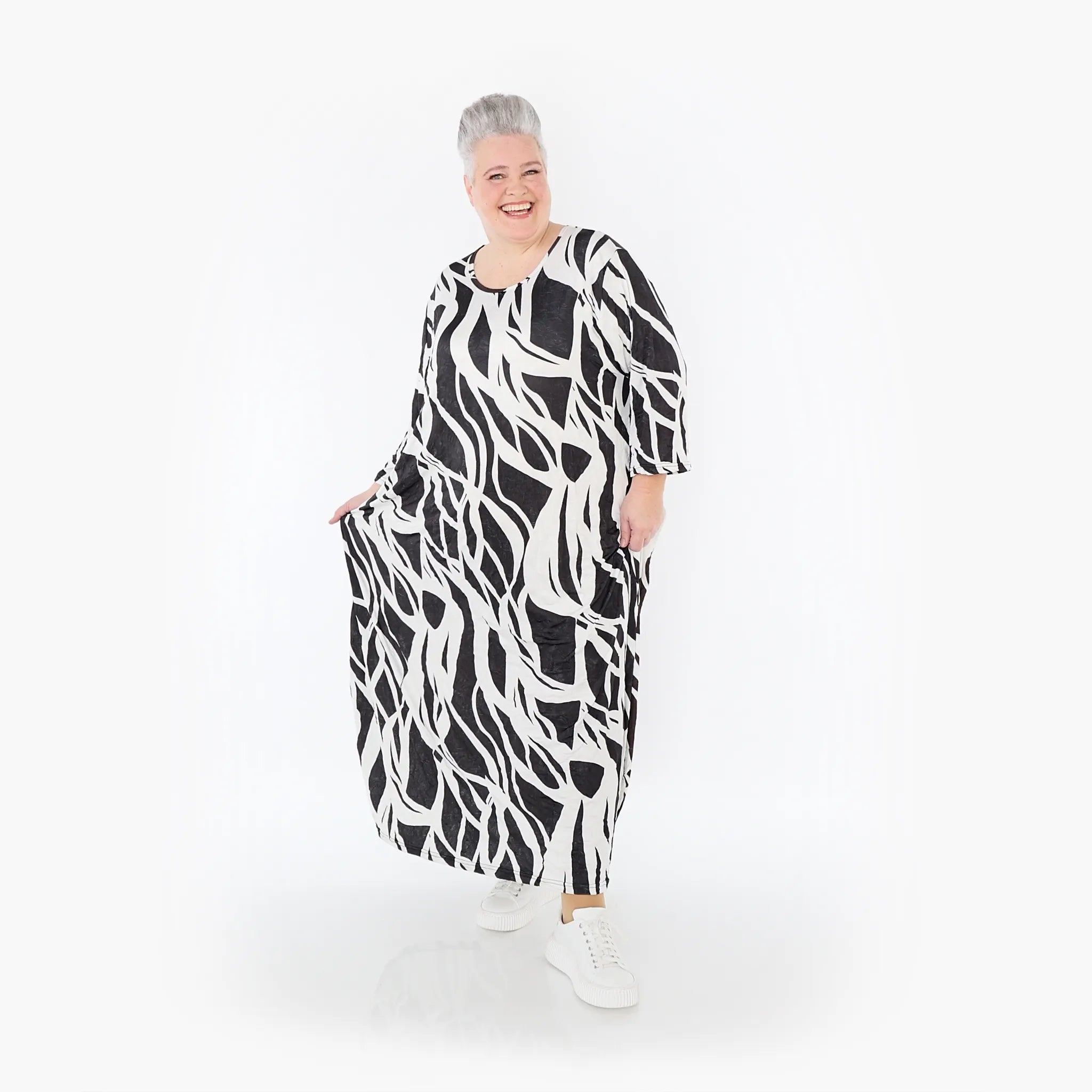  Ballonkleid von AKH Fashion aus Viskose, 1460.01926, Schwarz/Weiß, Zebra, Ausgefallen