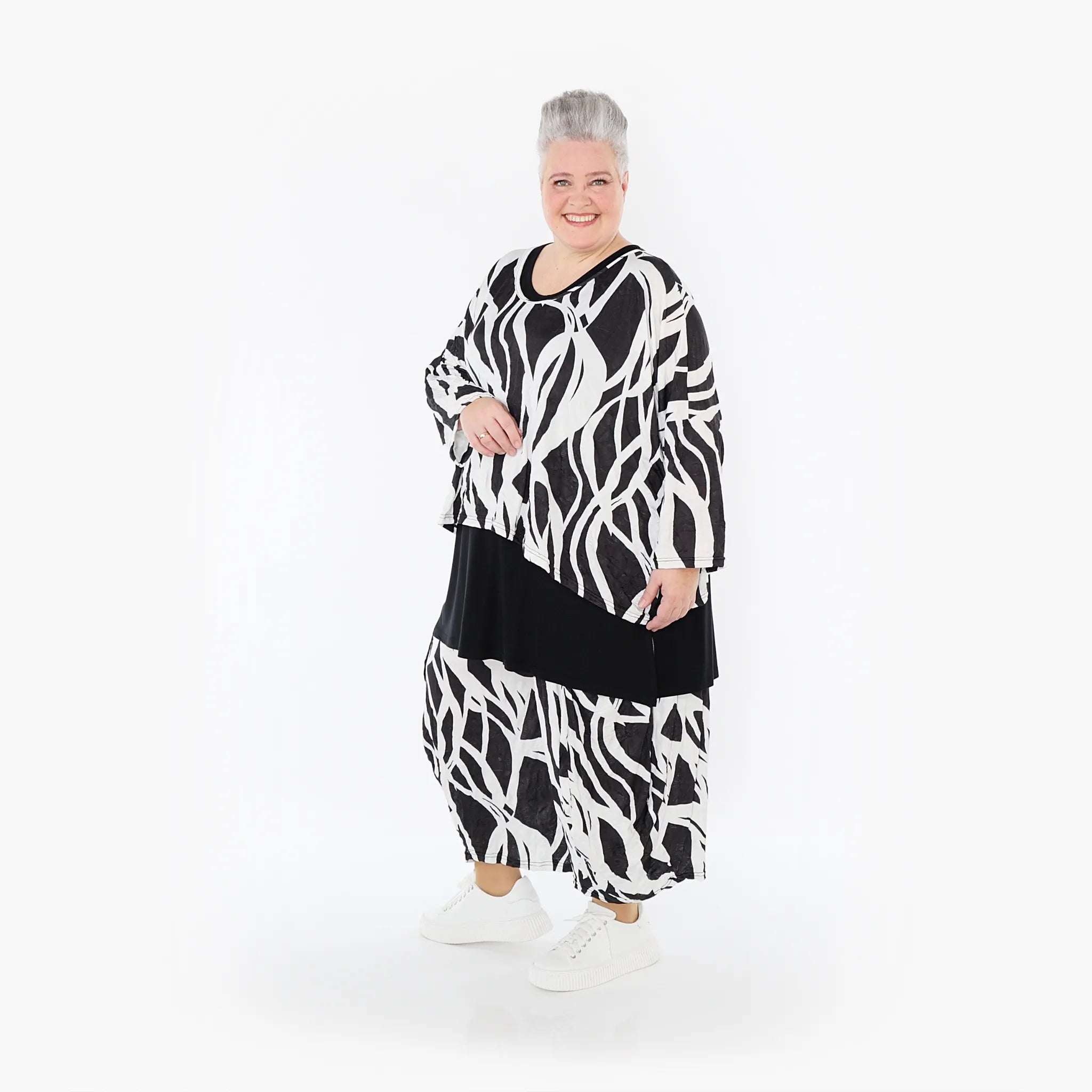  AKH Fashion Bigshirt in kastiger Form, aus Viskose, 1460.03018, Schwarz/Weiß, Zebra, Schick