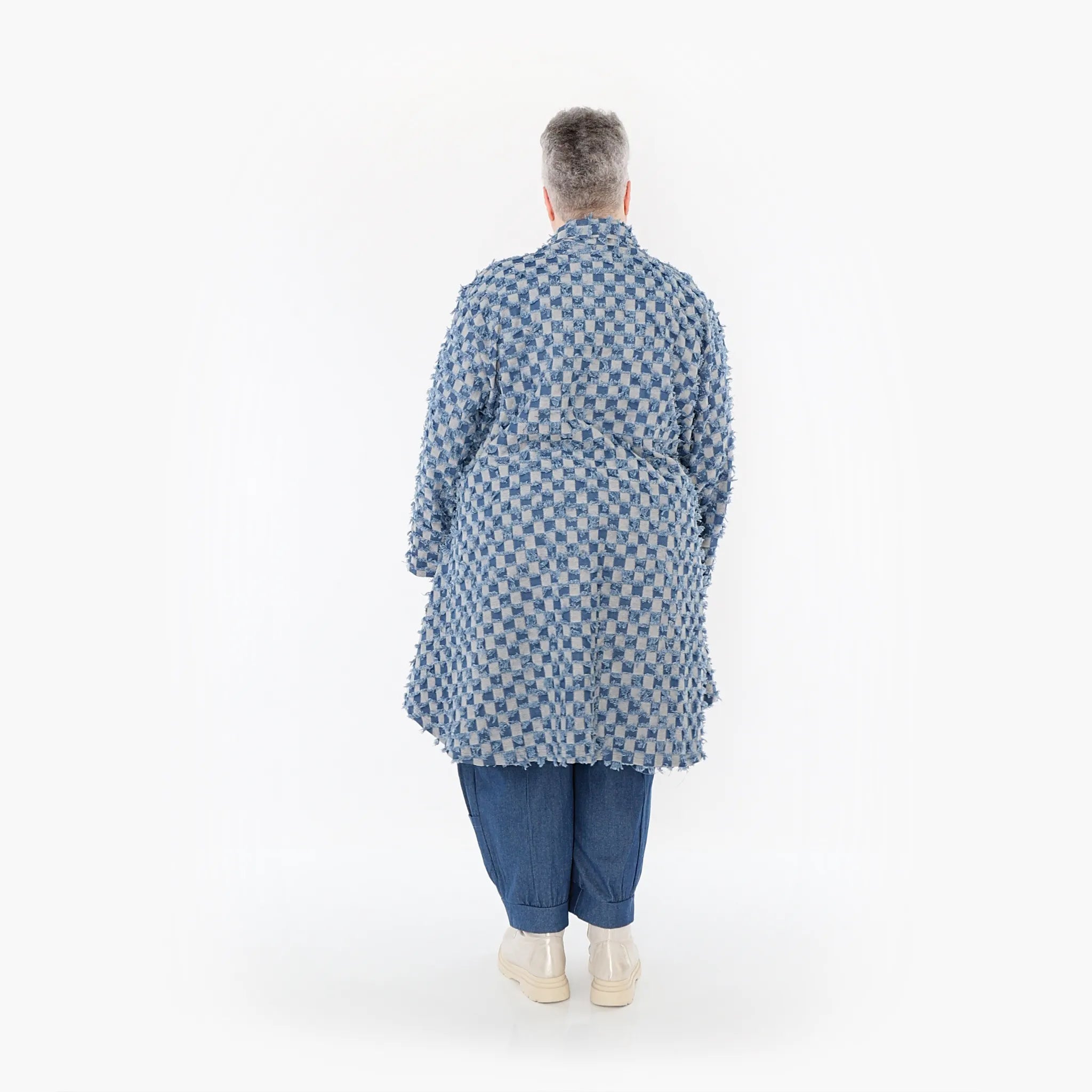  A-Form Cardigan von AKH Fashion aus Baumwolle, 1463.07040, Jeansblau/Grau, Kariert, Schick