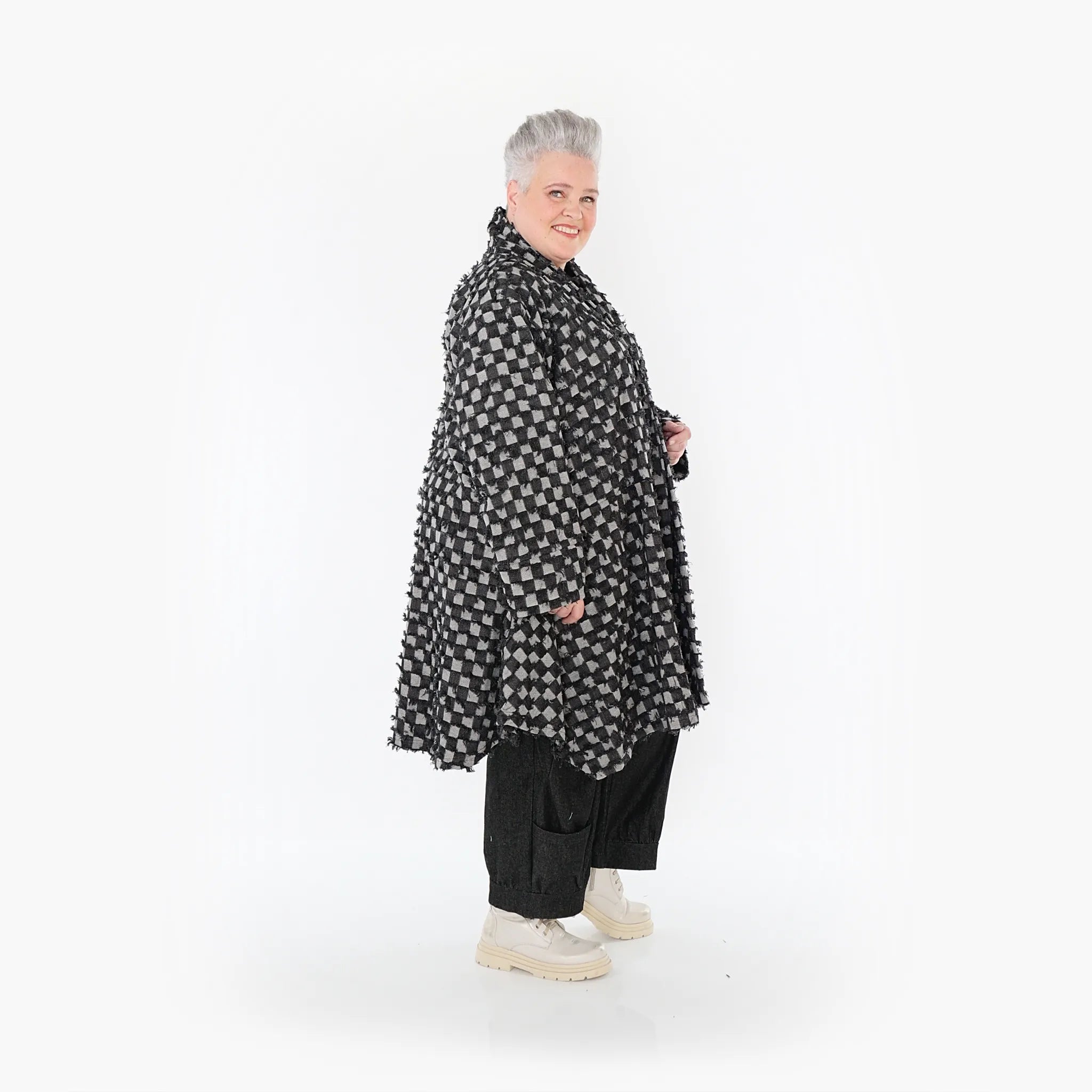  A-Form Cardigan von AKH Fashion aus Baumwolle, 1463.07040, Schwarz/Grau, Kariert, Schick