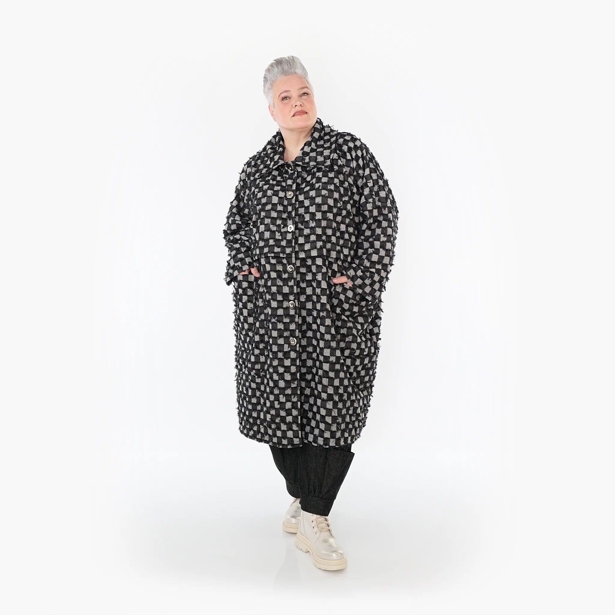  AKH Fashion Mantel in gerader Form, aus Baumwolle, 1463.07041, Schwarz/Grau, Kariert