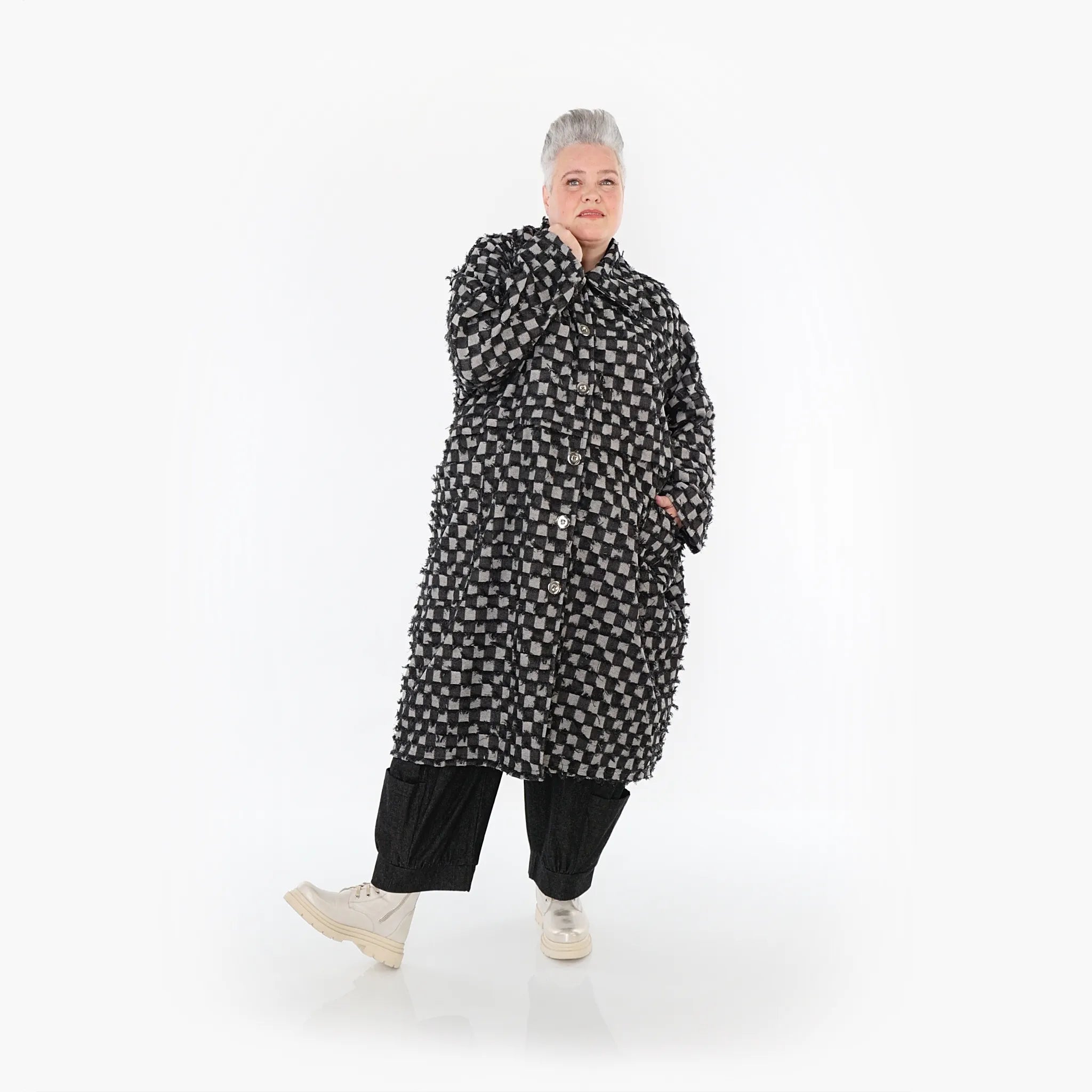  AKH Fashion Mantel in gerader Form, aus Baumwolle, 1463.07041, Schwarz/Grau, Kariert