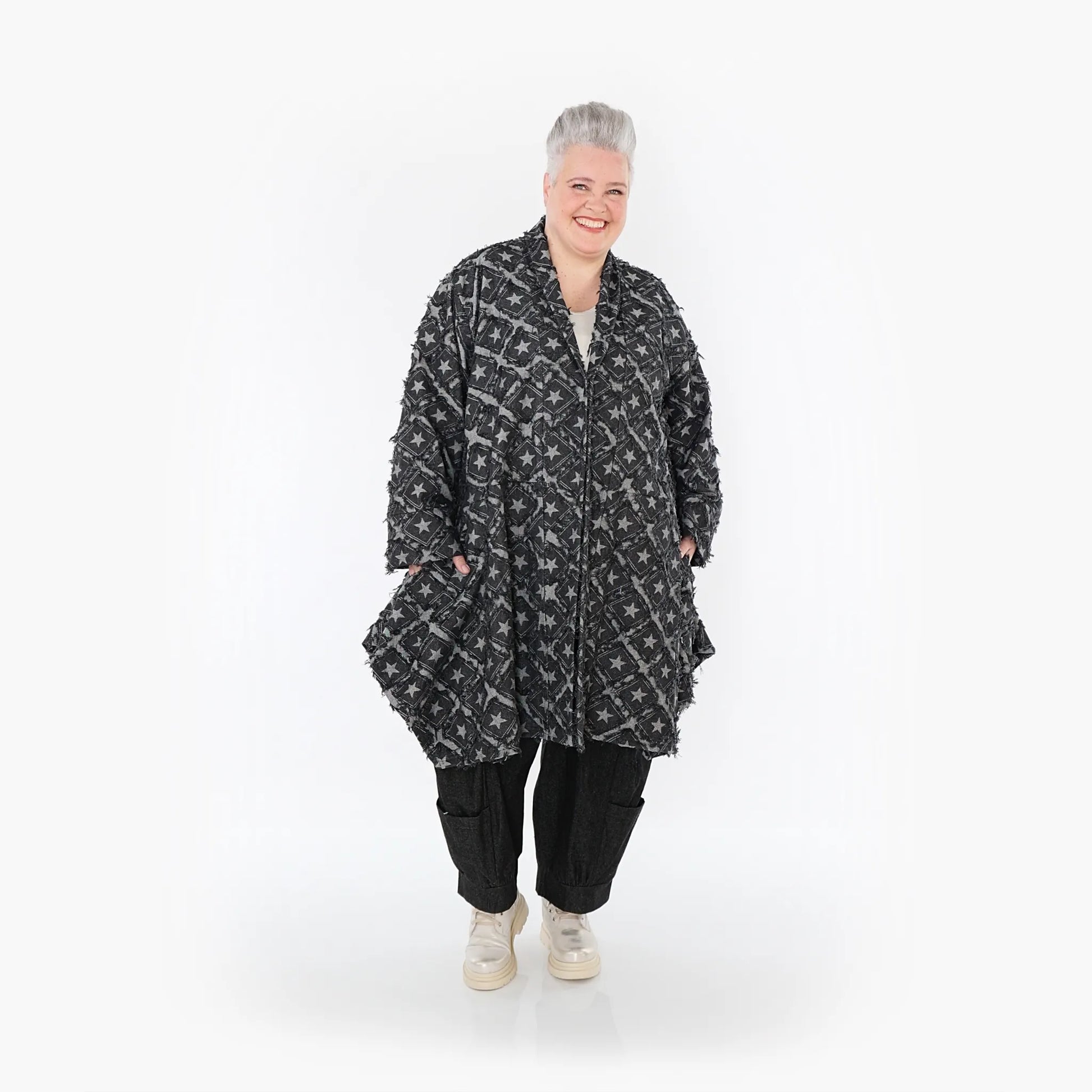  A-Form Cardigan von AKH Fashion aus Baumwolle, 1464.07040, Schwarz/Grau, Raute, Schick