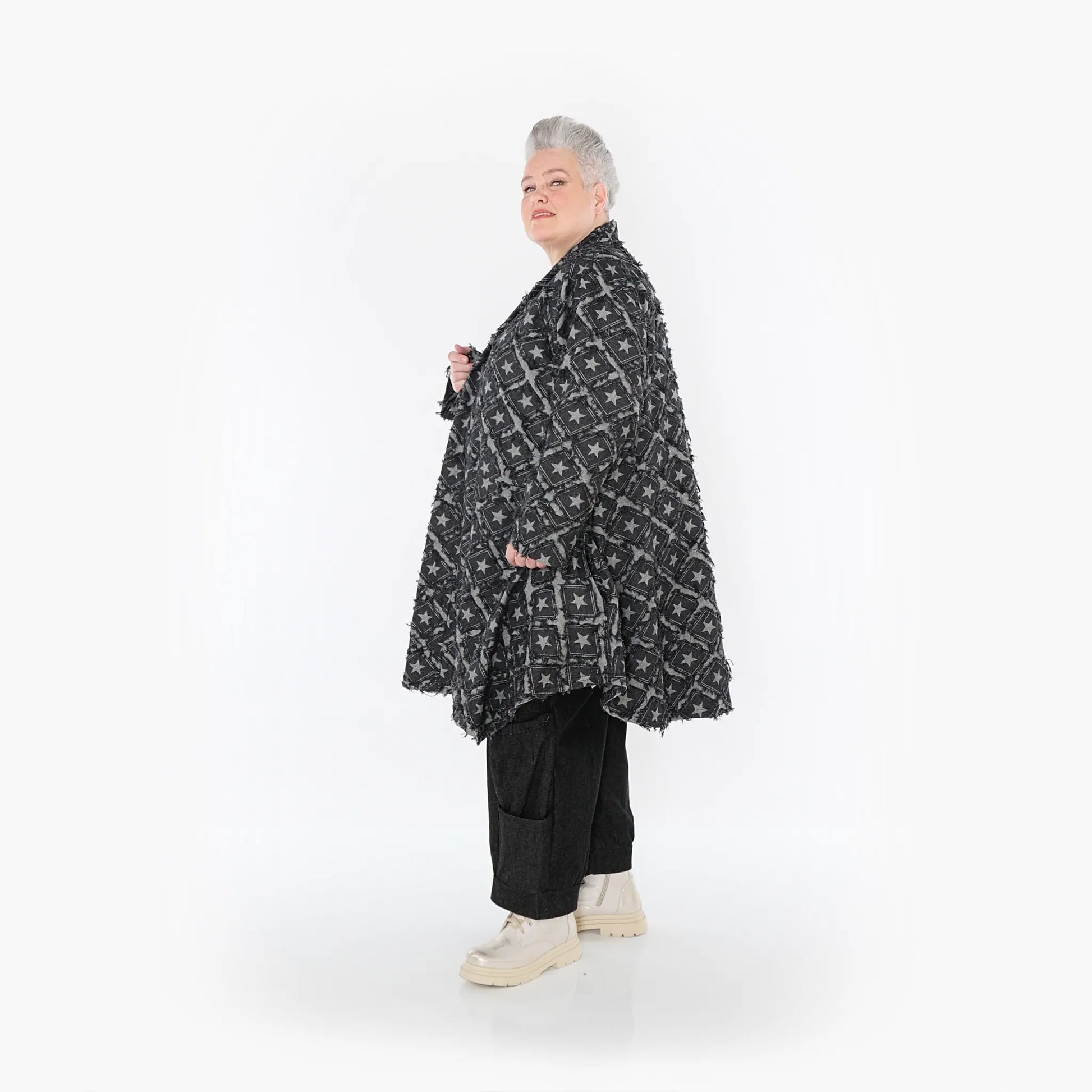  A-Form Cardigan von AKH Fashion aus Baumwolle, 1464.07040, Schwarz/Grau, Raute, Schick