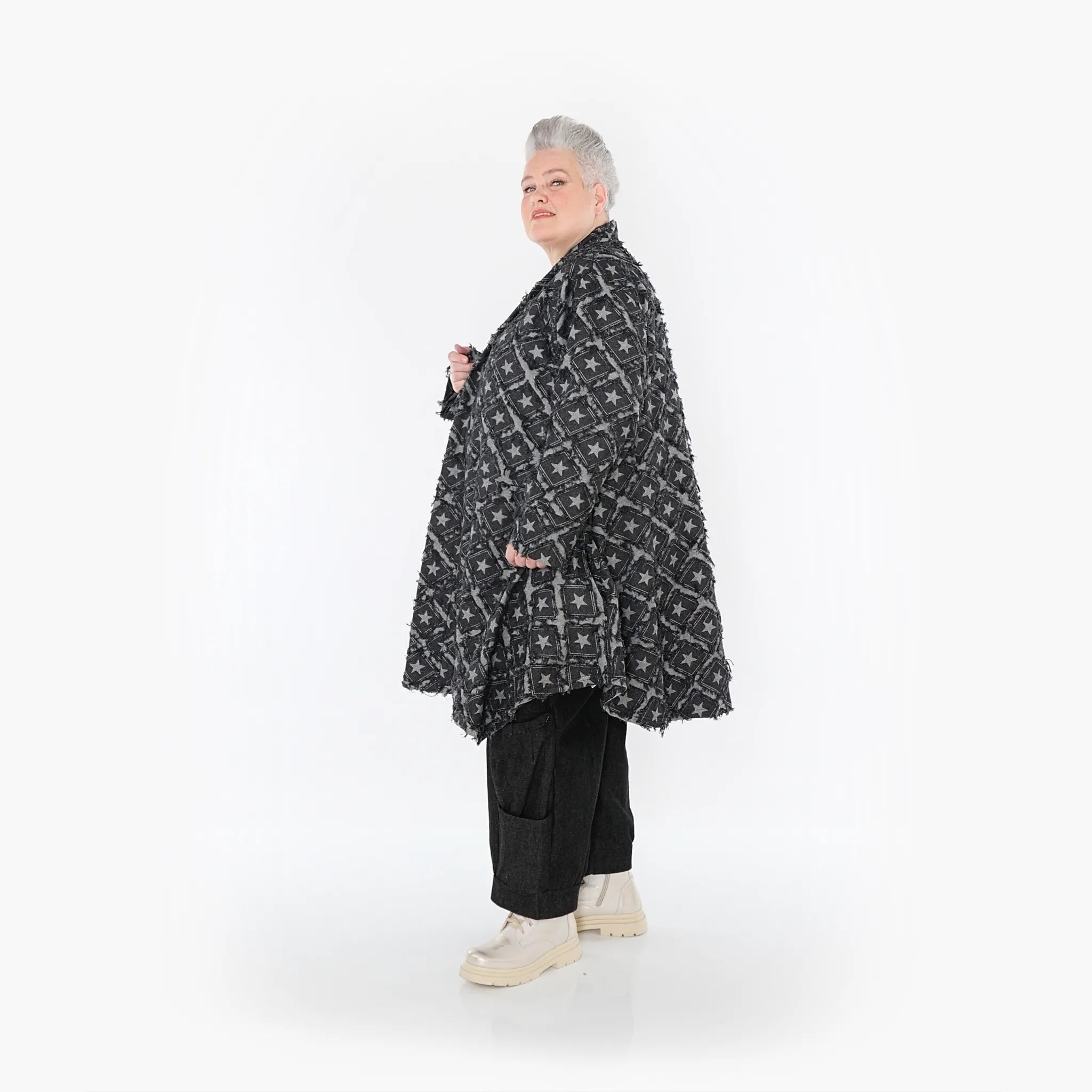  A-Form Cardigan von AKH Fashion aus Baumwolle, 1464.07040, Schwarz/Grau, Raute, Schick