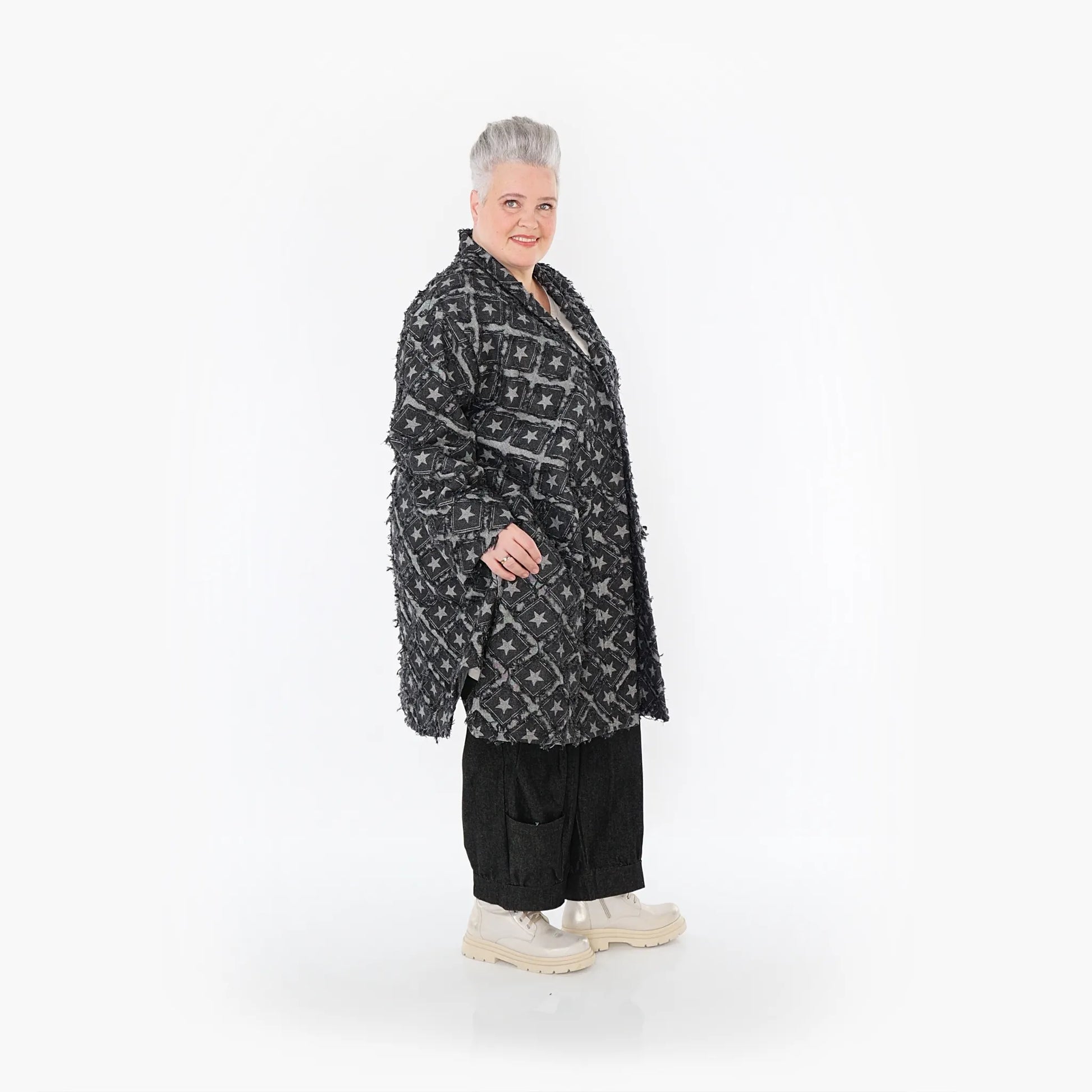  A-Form Cardigan von AKH Fashion aus Baumwolle, 1464.07040, Schwarz/Grau, Raute, Schick
