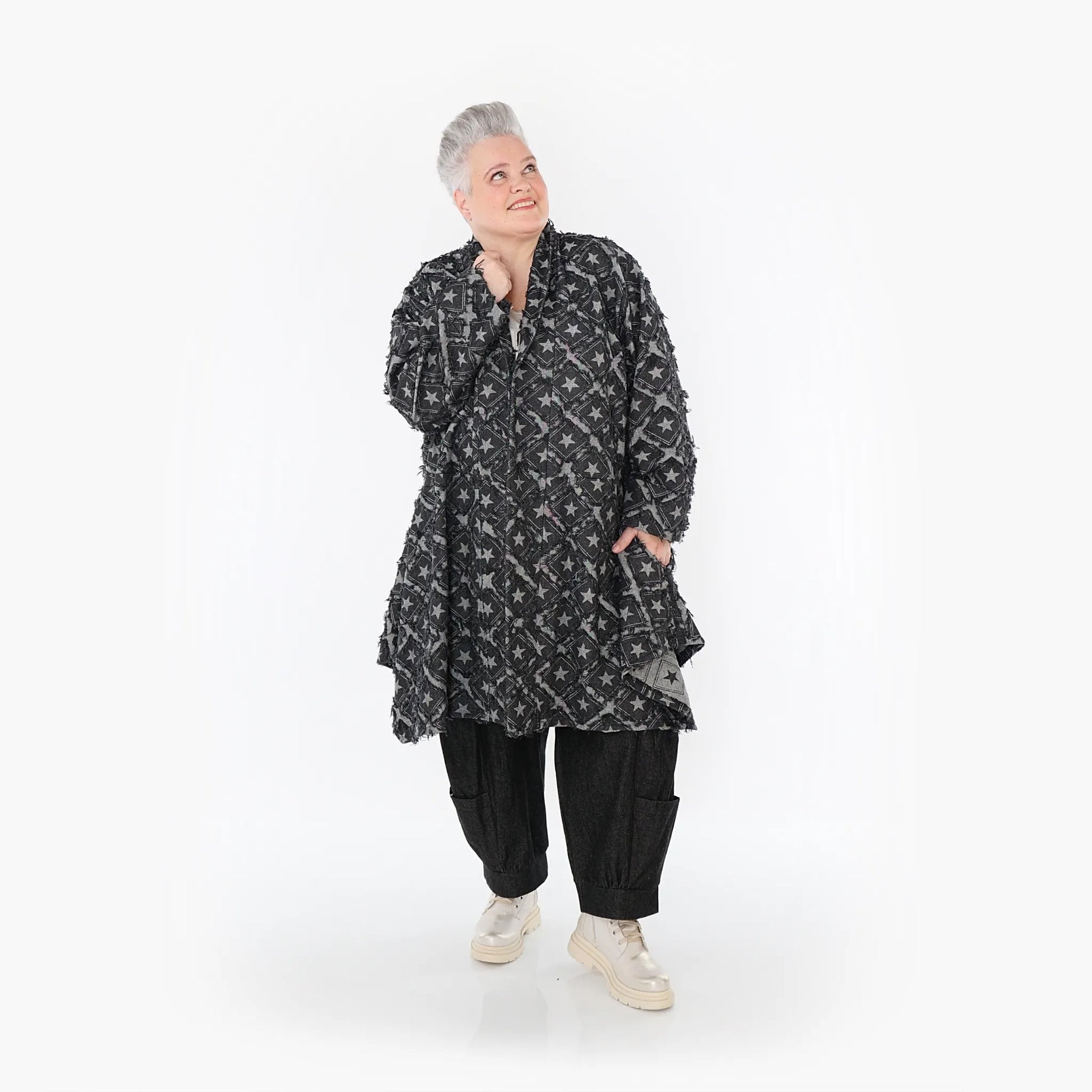  A-Form Cardigan von AKH Fashion aus Baumwolle, 1464.07040, Schwarz/Grau, Raute, Schick