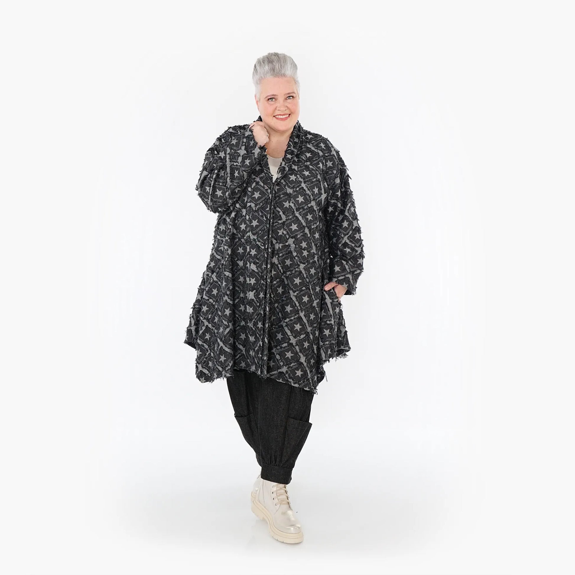  A-Form Cardigan von AKH Fashion aus Baumwolle, 1464.07040, Schwarz/Grau, Raute, Schick