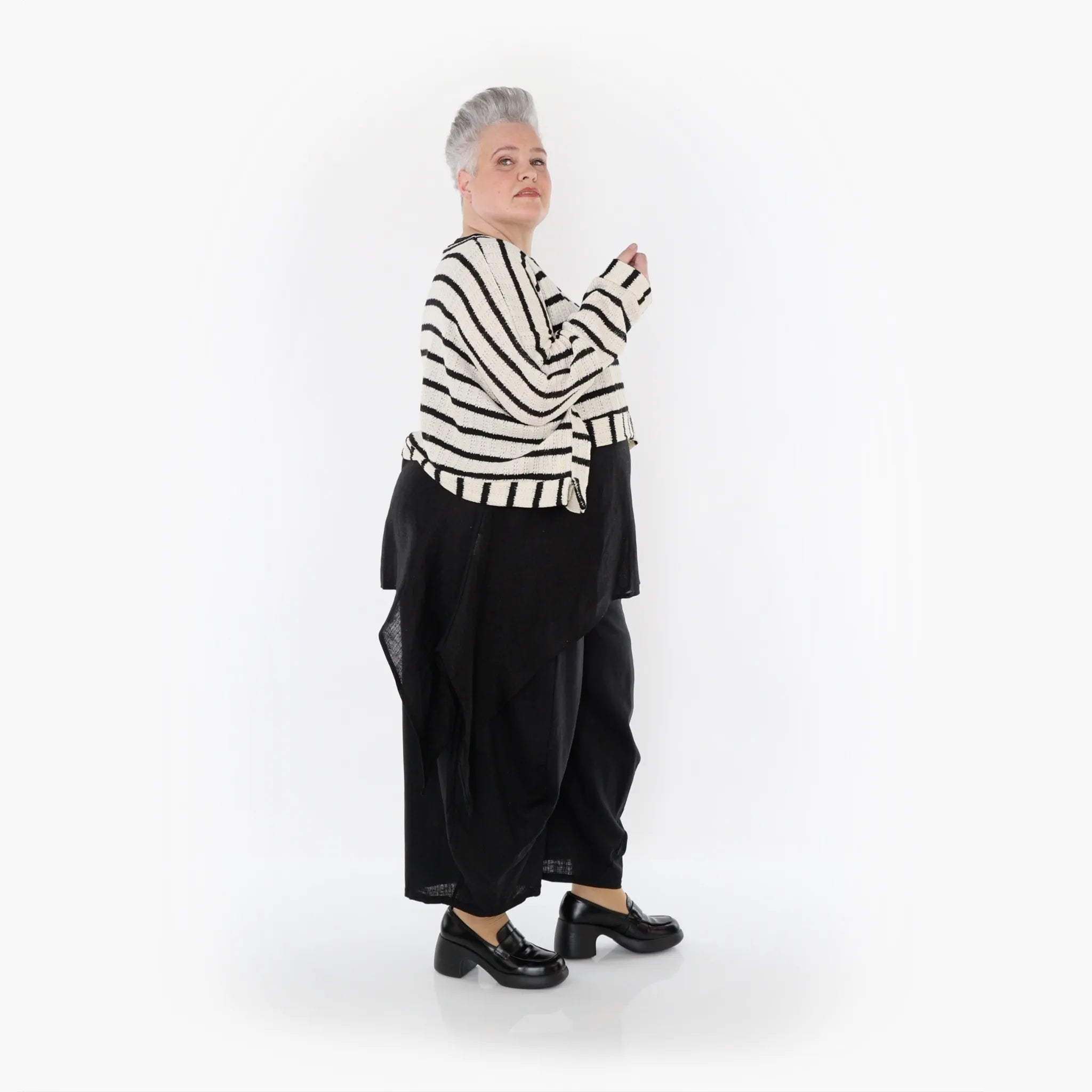  AKH Fashion Überwurf in kastiger Form, aus Baumwolle, 1467.07011, Beige/Schwarz, Streifen