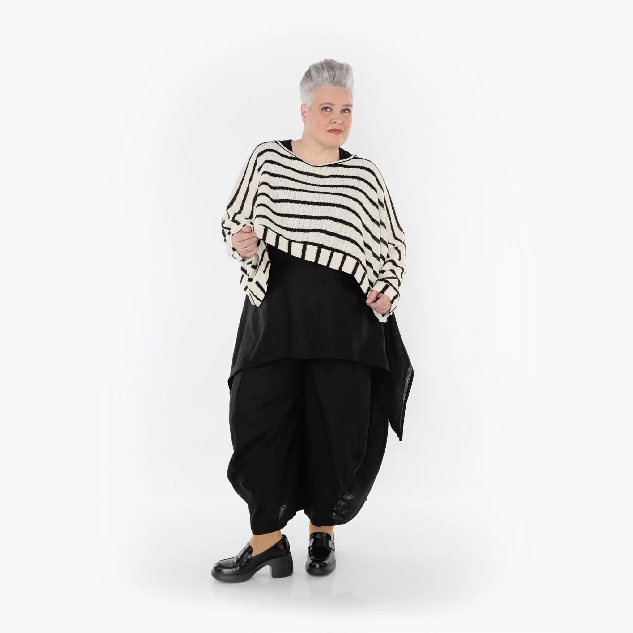  AKH Fashion Überwurf in kastiger Form, aus Baumwolle, 1467.07011, Beige/Schwarz, Streifen