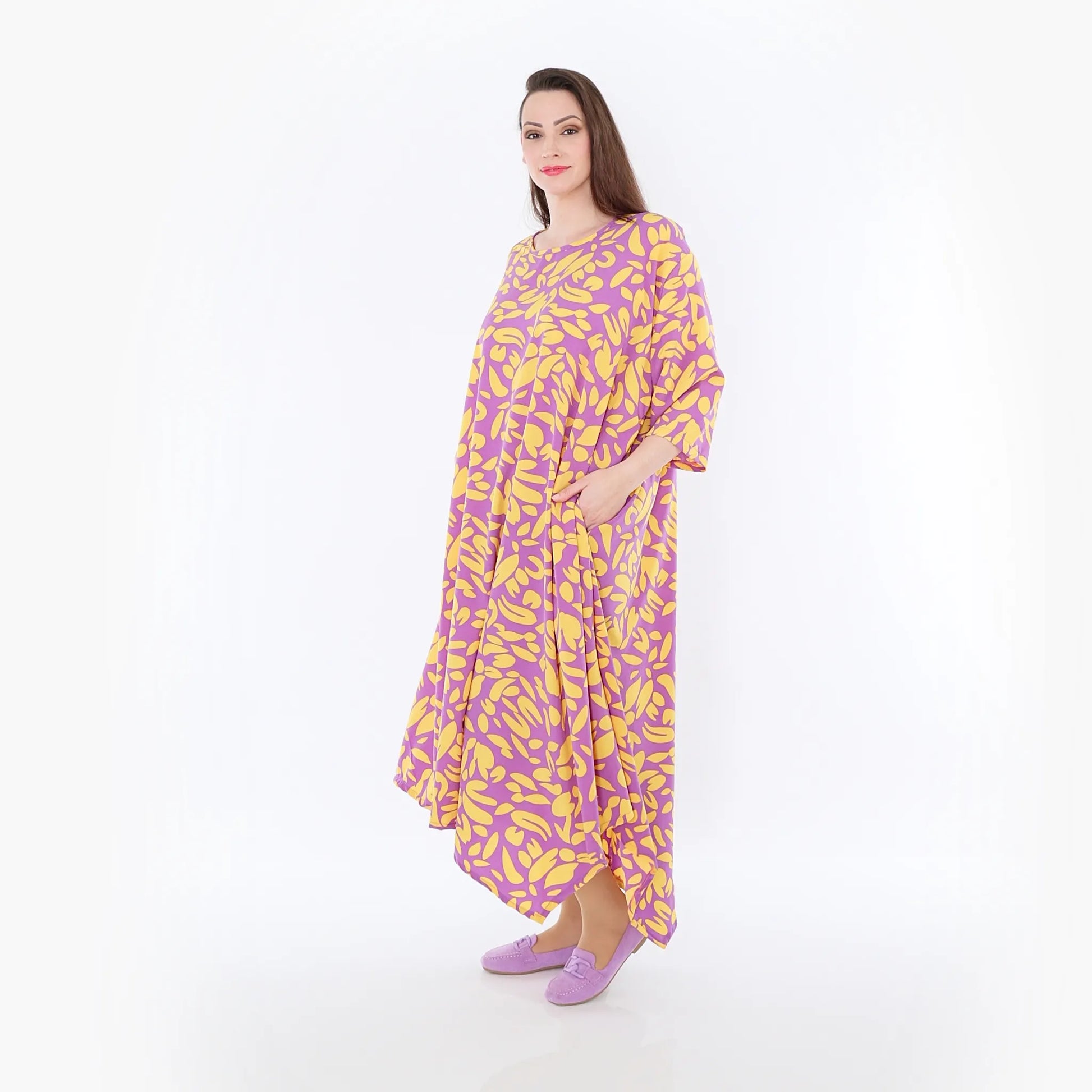  Ballonkleid von AKH Fashion aus Viskose, 1470.01927, Flieder/Gelb, Blumen, Ausgefallen