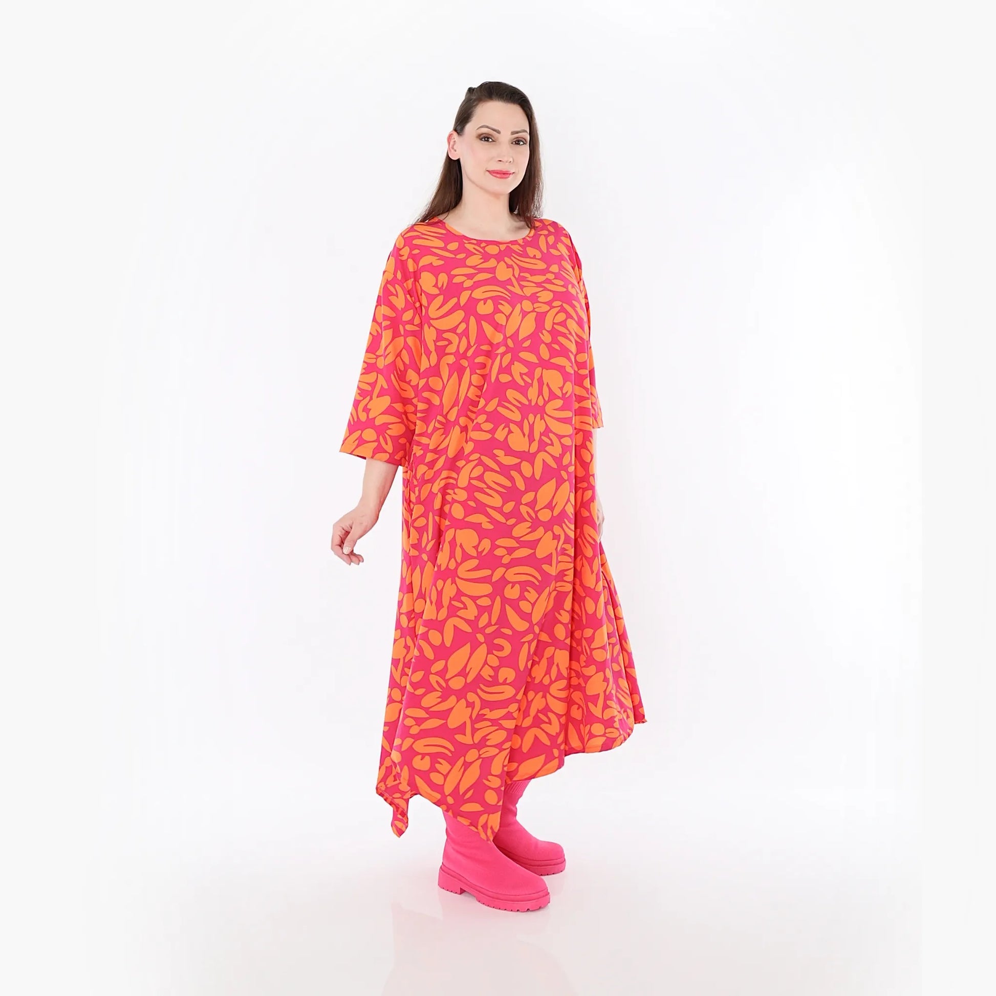  Ballonkleid von AKH Fashion aus Viskose, 1470.01927, Fuchsia/Orange, Blumen, Ausgefallen