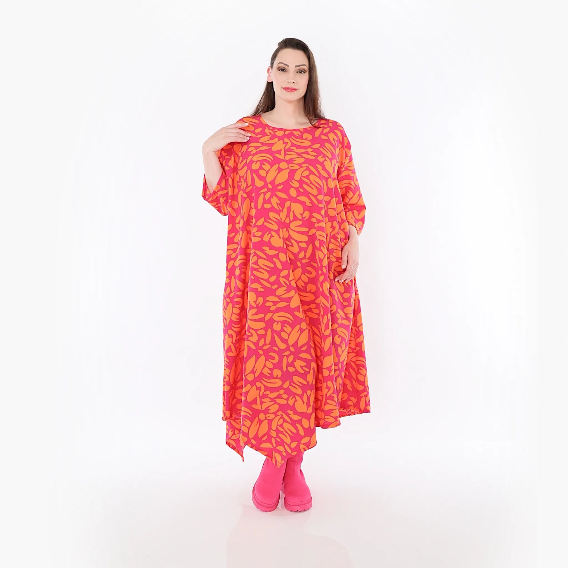  Ballonkleid von AKH Fashion aus Viskose, 1470.01927, Fuchsia/Orange, Blumen, Ausgefallen