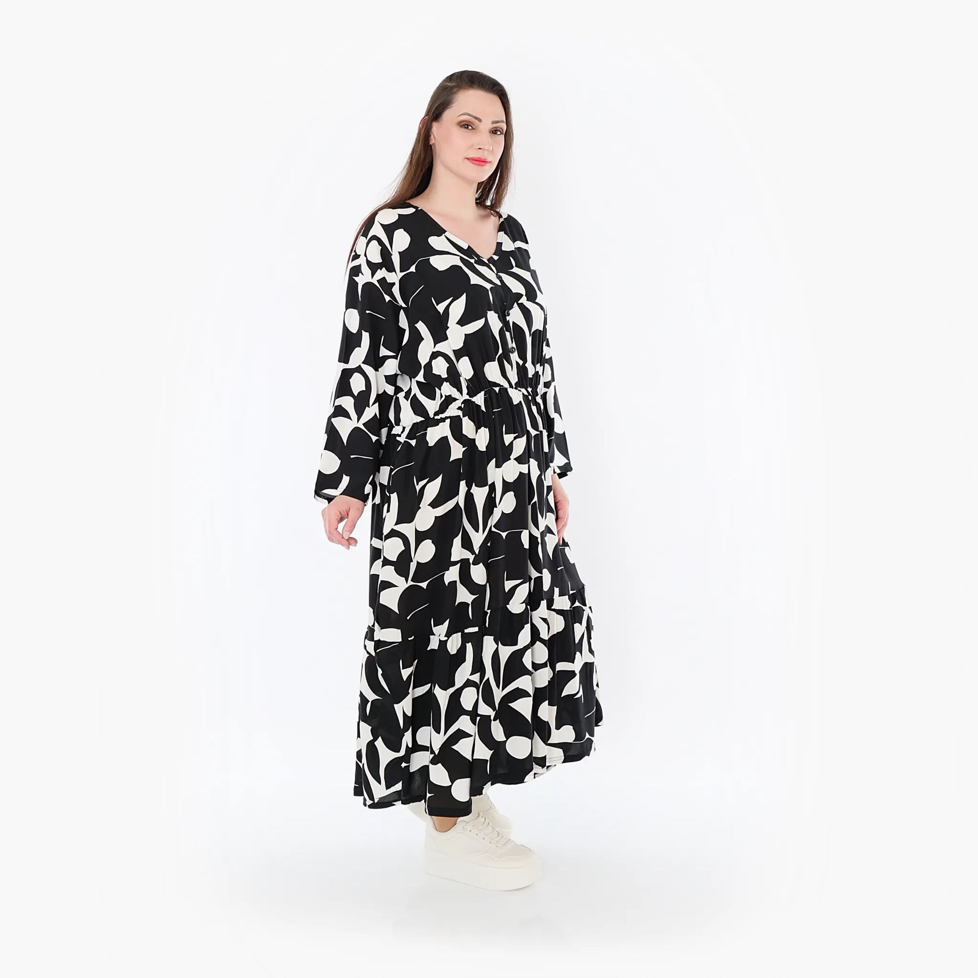  Ballonkleid von AKH Fashion aus Viskose, 1471.07064, Schwarz/Weiß, Muster, Ausgefallen