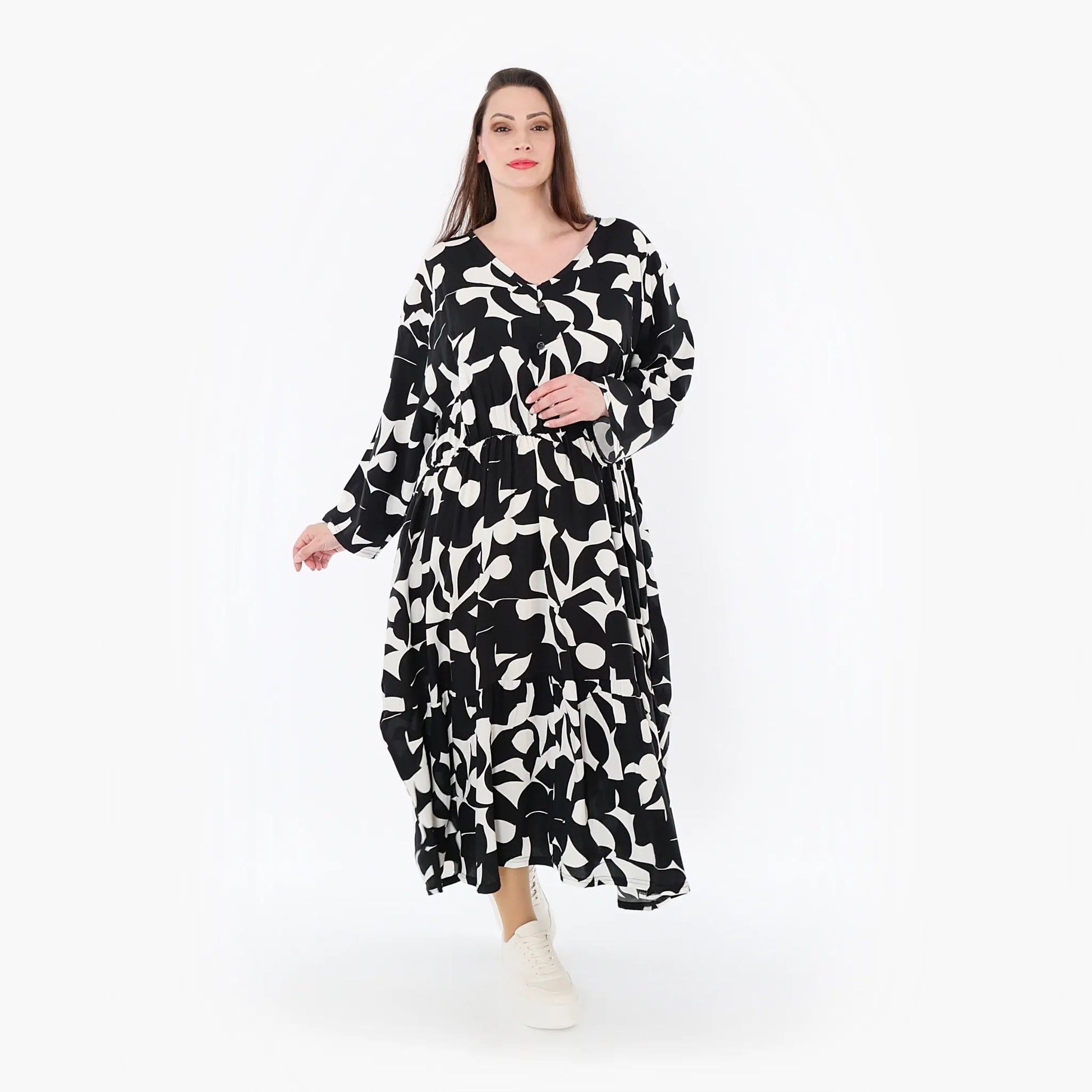  Ballonkleid von AKH Fashion aus Viskose, 1471.07064, Schwarz/Weiß, Muster, Ausgefallen