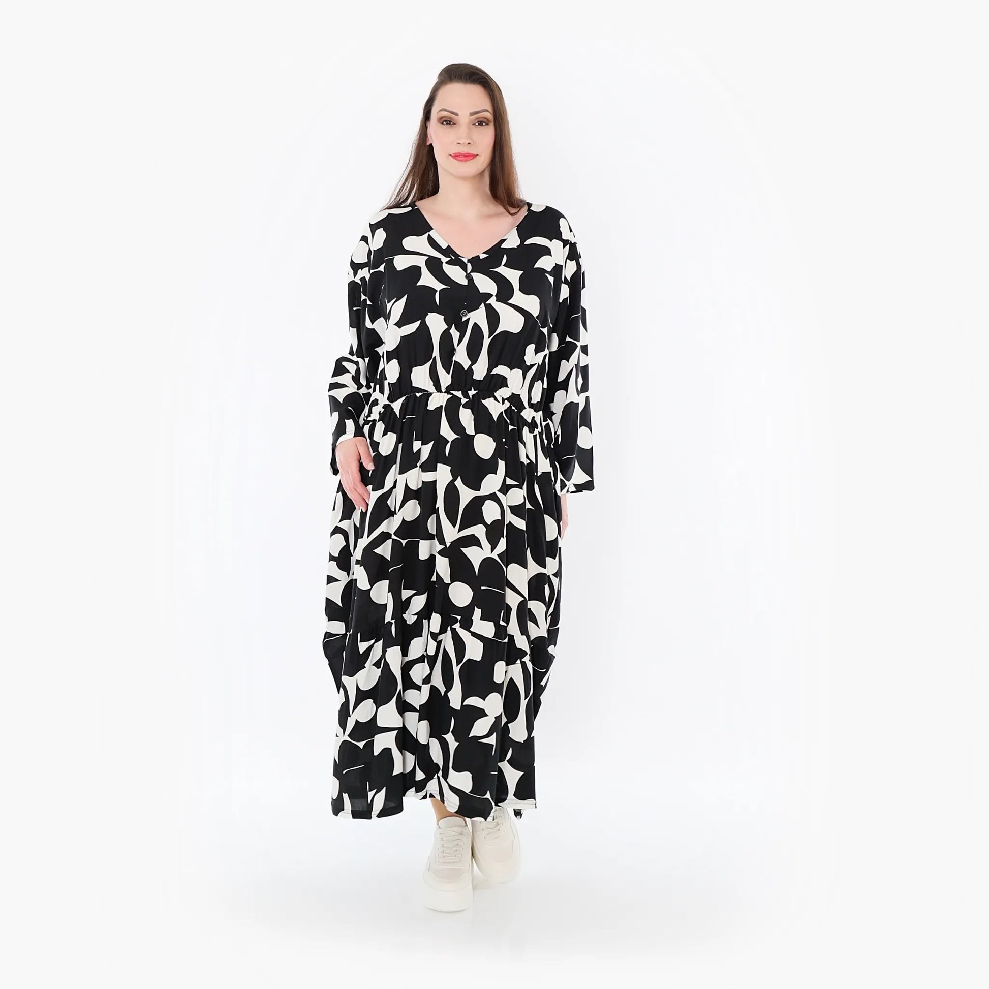  Ballonkleid von AKH Fashion aus Viskose, 1471.07064, Schwarz/Weiß, Muster, Ausgefallen