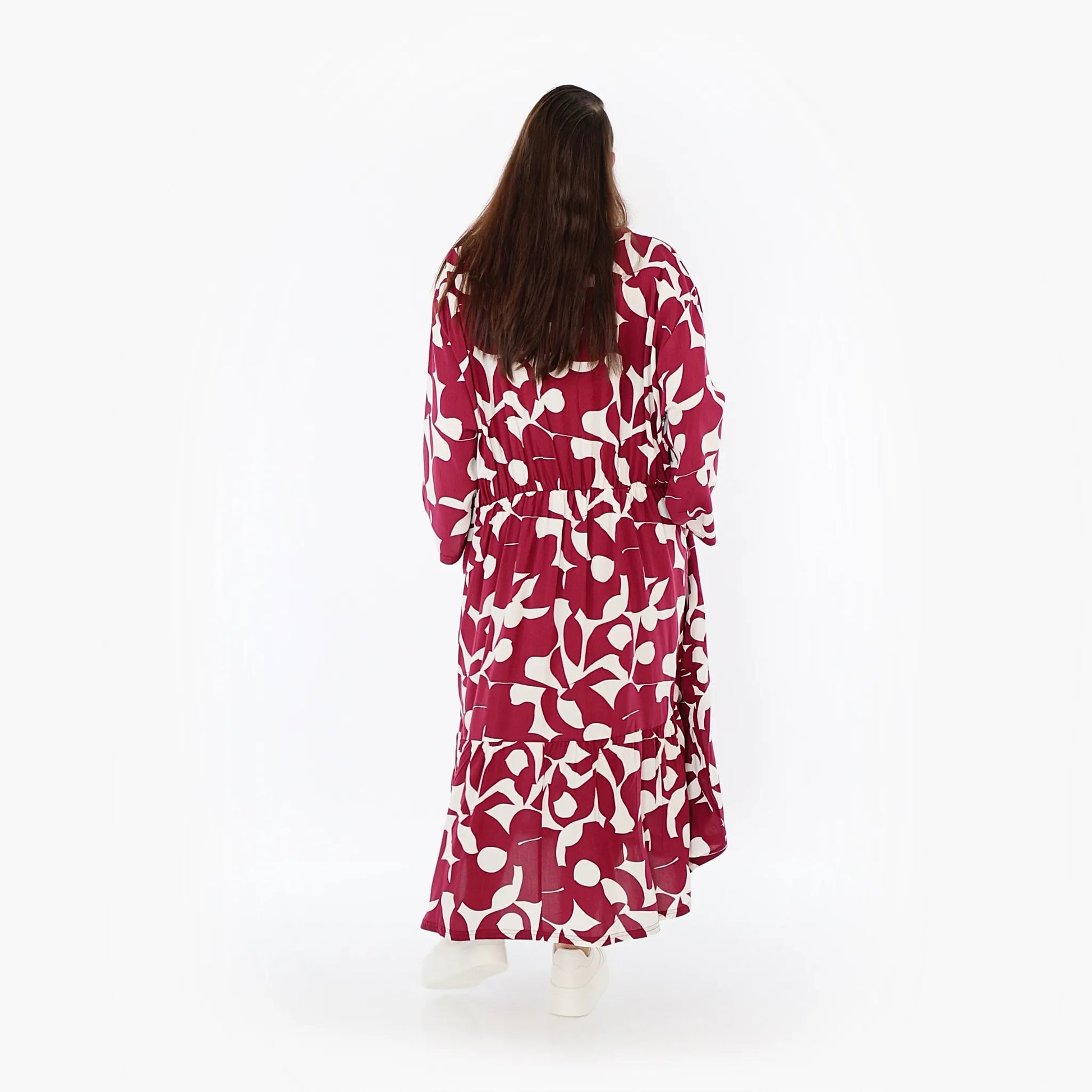  Ballonkleid von AKH Fashion aus Viskose, 1471.07064, Weinrot/Weiß, Muster, Ausgefallen