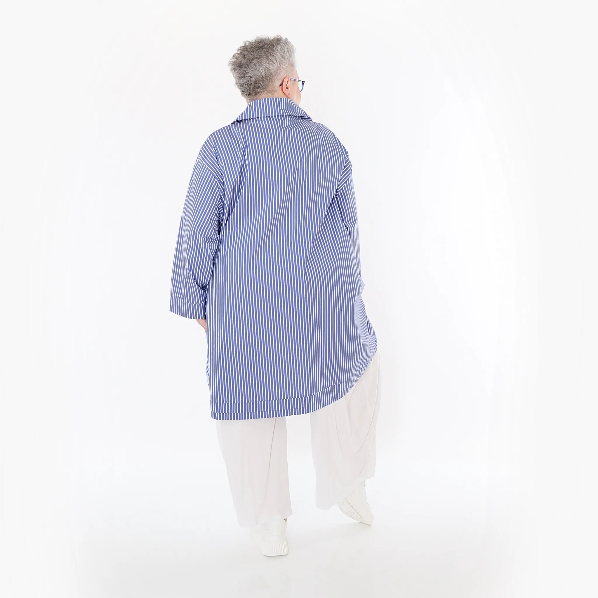  A-Form Bluse von AKH Fashion aus Baumwolle, 1472.07010, Blau/Weiß, Streifen, Ausgefallen