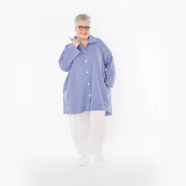 A-Form Bluse von AKH Fashion aus Baumwolle, 1472.07010, Blau/Weiß, Streifen, Ausgefallen