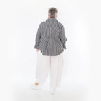 AKH Fashion Bluse in gerundeter Form, aus Baumwolle, 1472.07062, Anthrazit/Weiß, Streifen