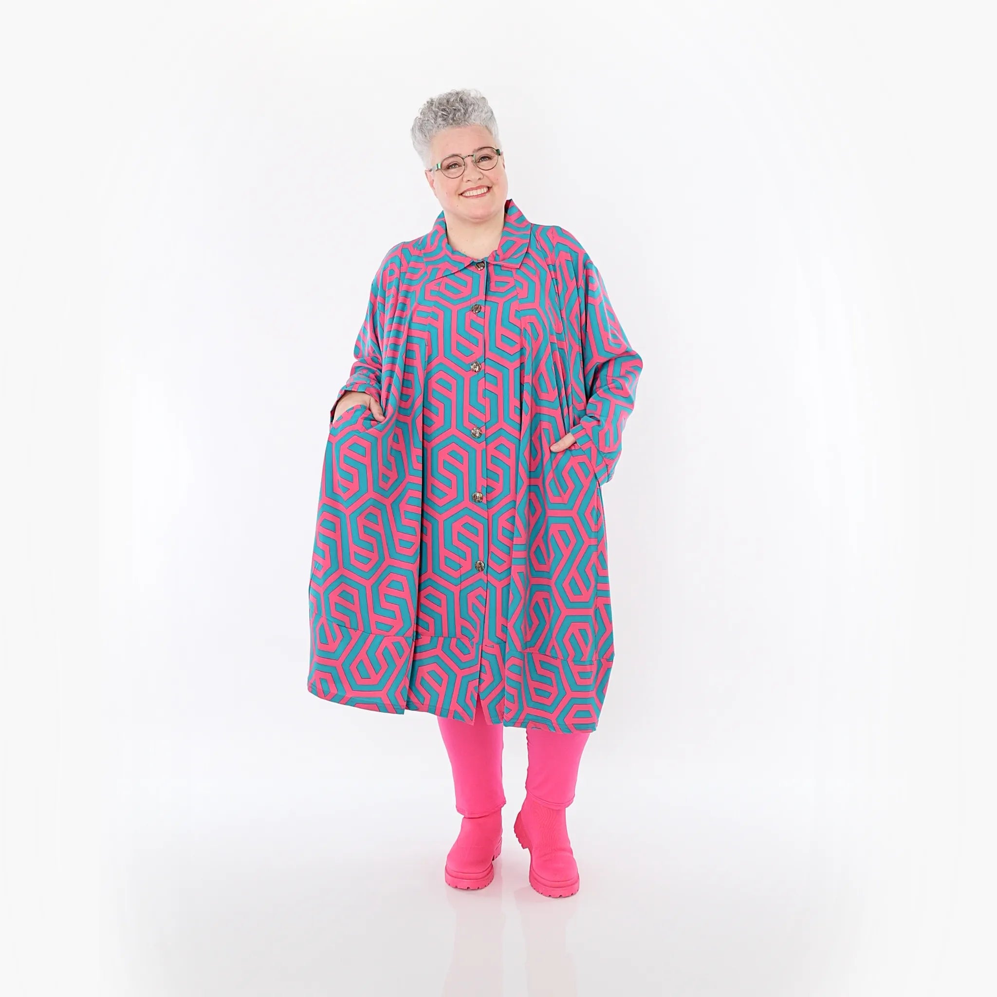  A-Form Bluse von AKH Fashion aus Viskose, 1473.07061, Fuchsia/Grün, Grafik, Ausgefallen