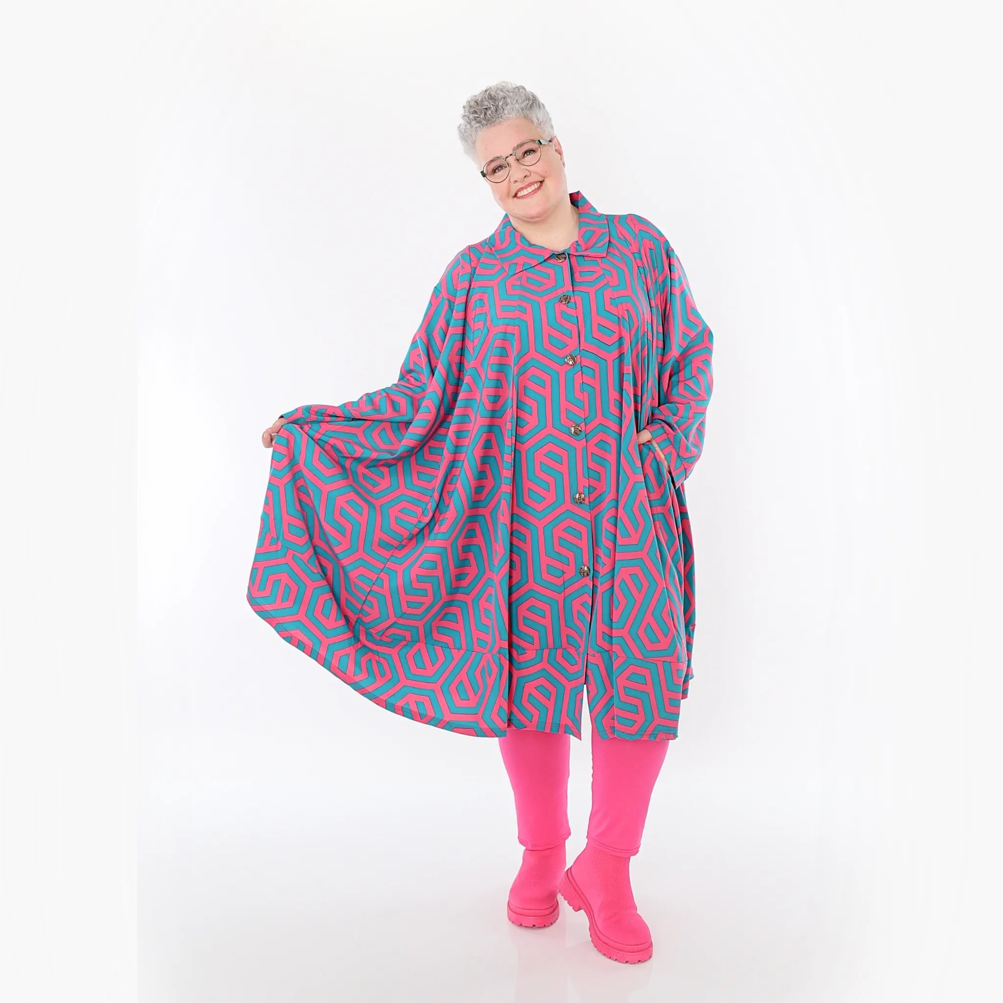  A-Form Bluse von AKH Fashion aus Viskose, 1473.07061, Fuchsia/Grün, Grafik, Ausgefallen