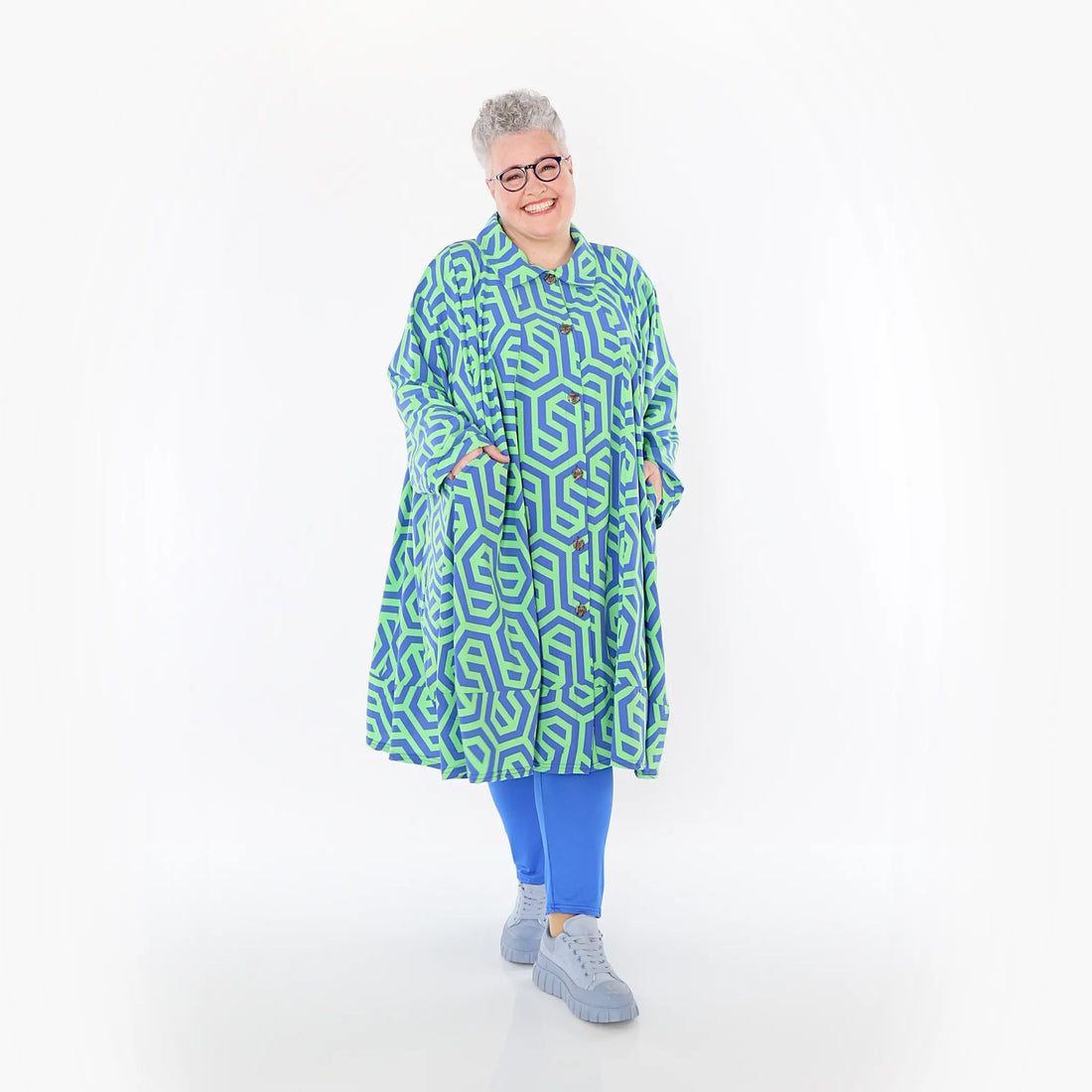  A-Form Bluse von AKH Fashion aus Viskose, 1473.07061, Lime/Blau, Grafik, Ausgefallen
