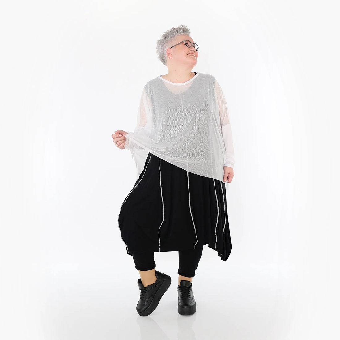  AKH Fashion Bigshirt in kastiger Form, aus Viskose, 1474.06721, Weiß, Ausgefallen, Zeitlos