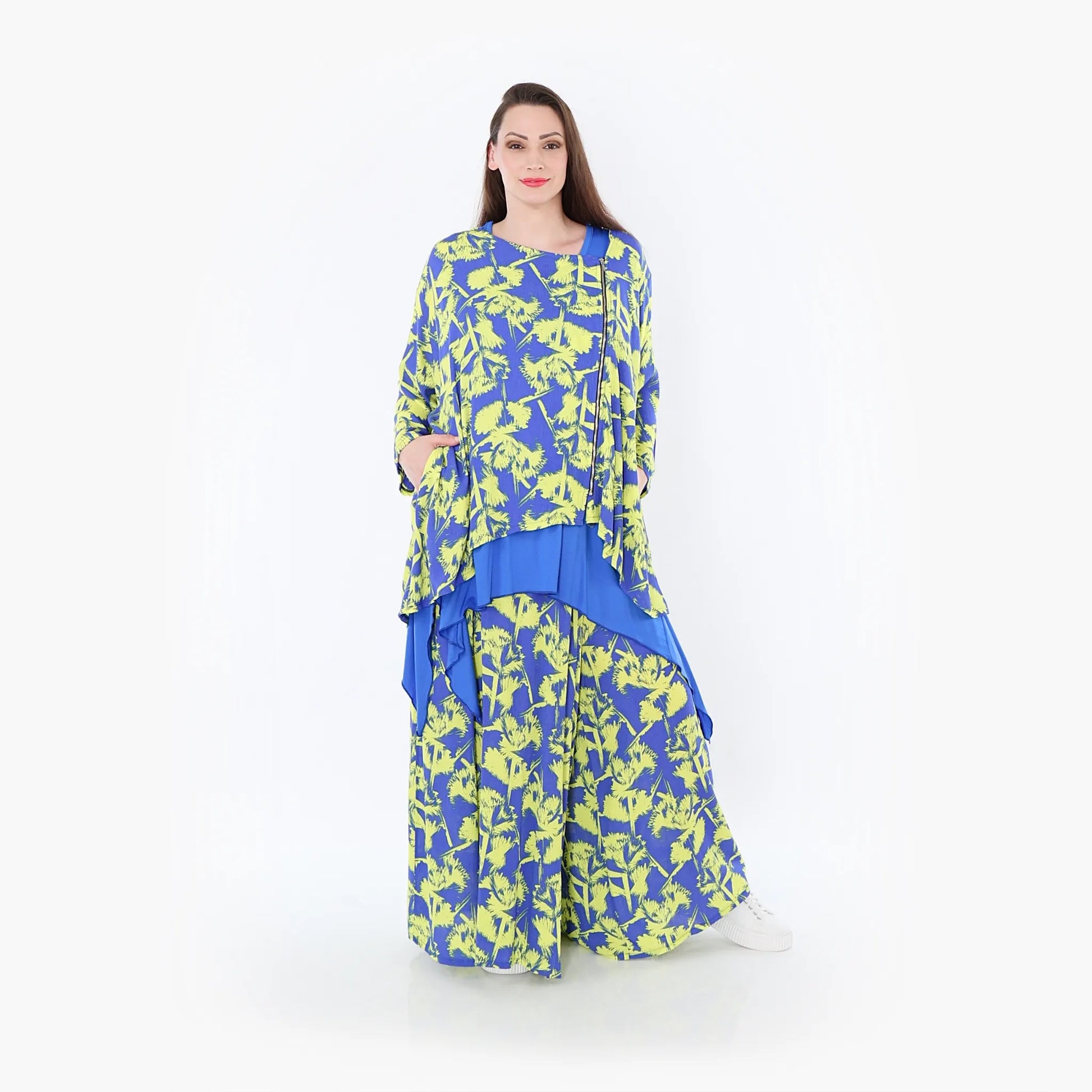  Palazzo Hose von AKH Fashion aus Viskose, 1476.07077, Blau/Gelb, Batik, Ausgefallen