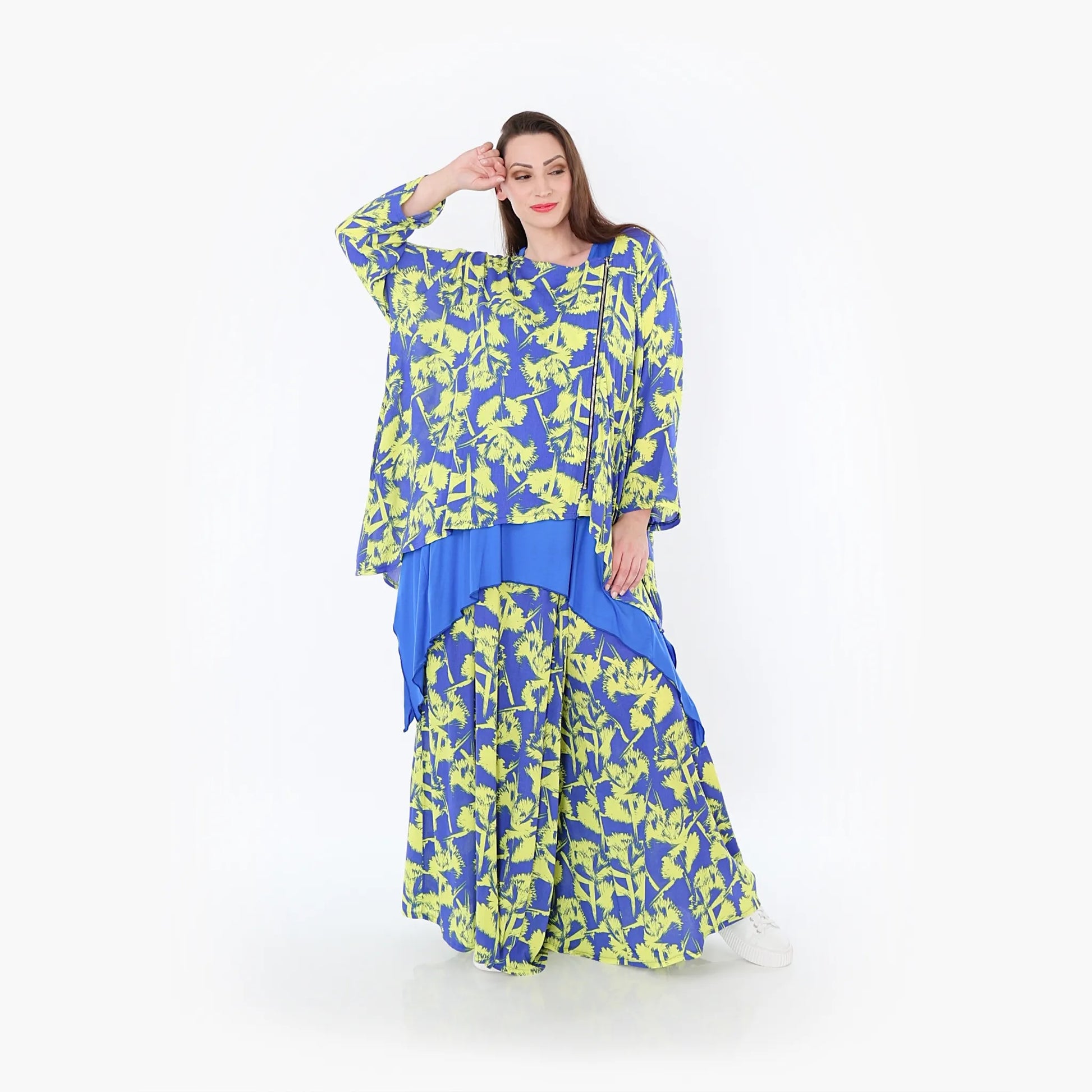  Palazzo Hose von AKH Fashion aus Viskose, 1476.07077, Blau/Gelb, Batik, Ausgefallen