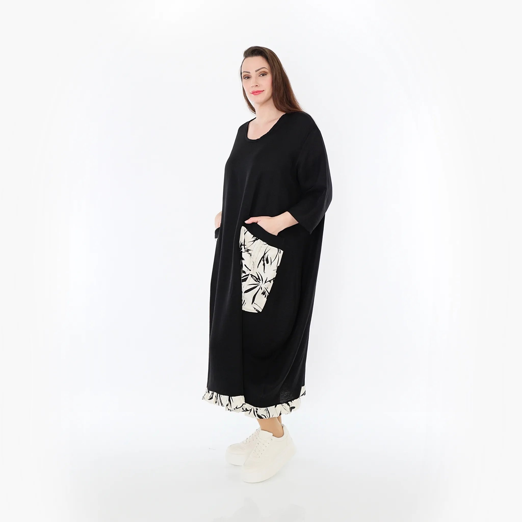  Ballonkleid von AKH Fashion aus Baumwolle, 1477.07071, Schwarz/Ecru, Ausgefallen, Zeitlos
