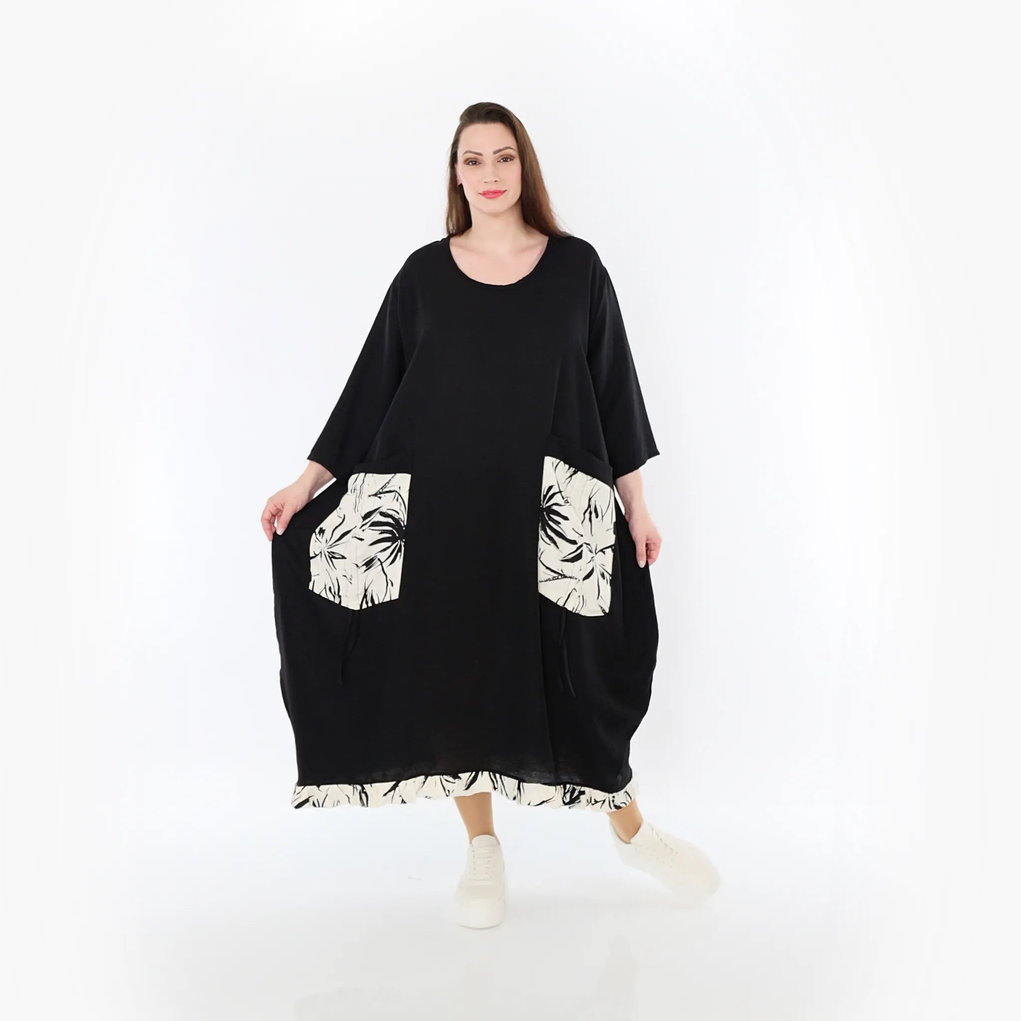  Ballonkleid von AKH Fashion aus Baumwolle, 1477.07071, Schwarz/Ecru, Ausgefallen, Zeitlos