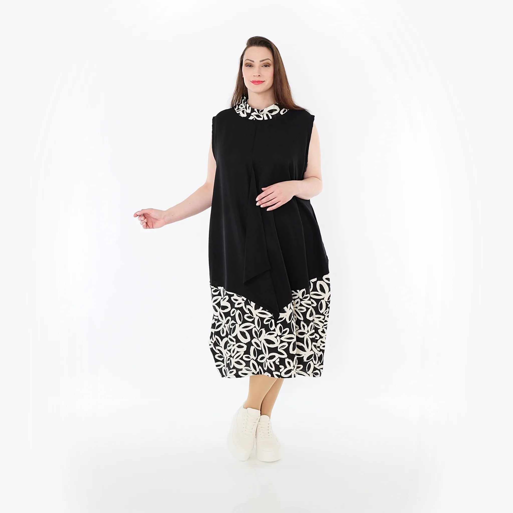  Ballon Tunika von AKH Fashion aus Baumwolle, 1478.07072, Schwarz/Ecru, Ausgefallen, Schick