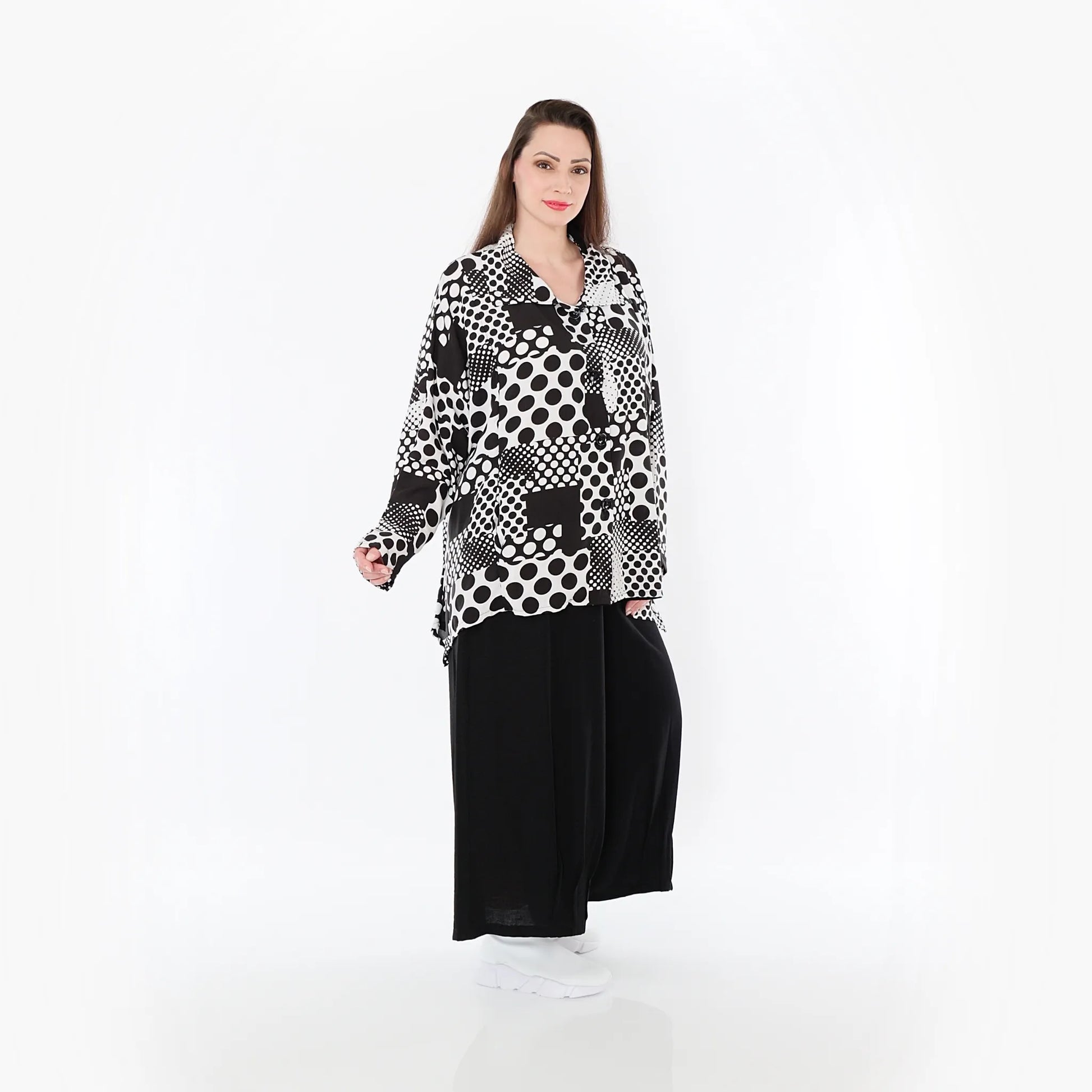  A-Form Jacke von AKH Fashion aus Viskose, 1481.02222, Schwarz/Weiß, Punkte, Ausgefallen