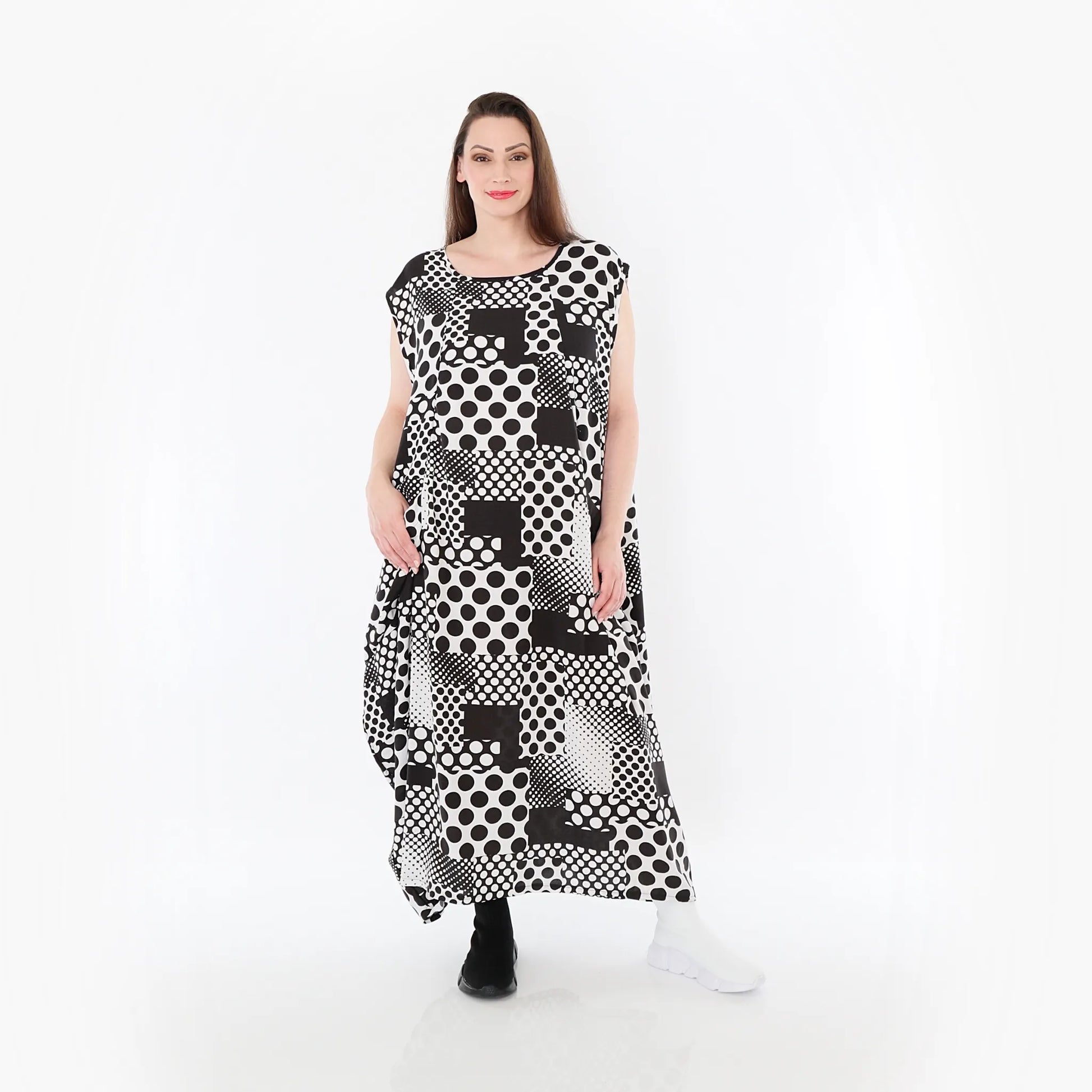  Ballonkleid von AKH Fashion aus Viskose, 1481.04491, Schwarz/Weiß, Punkte, Ausgefallen