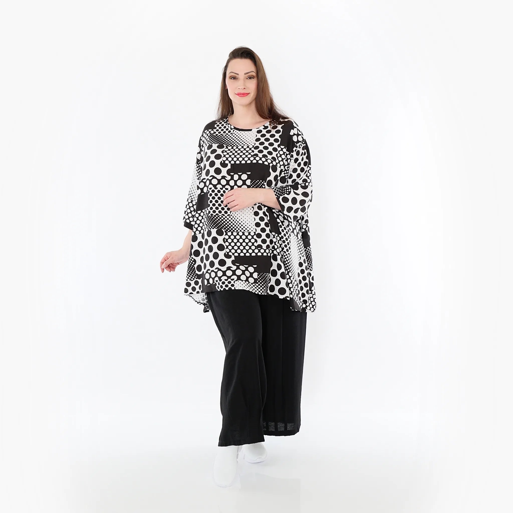  A-Form Bigshirt von AKH Fashion aus Viskose, 1481.00593, Schwarz/Weiß, Punkte, Ausgefallen