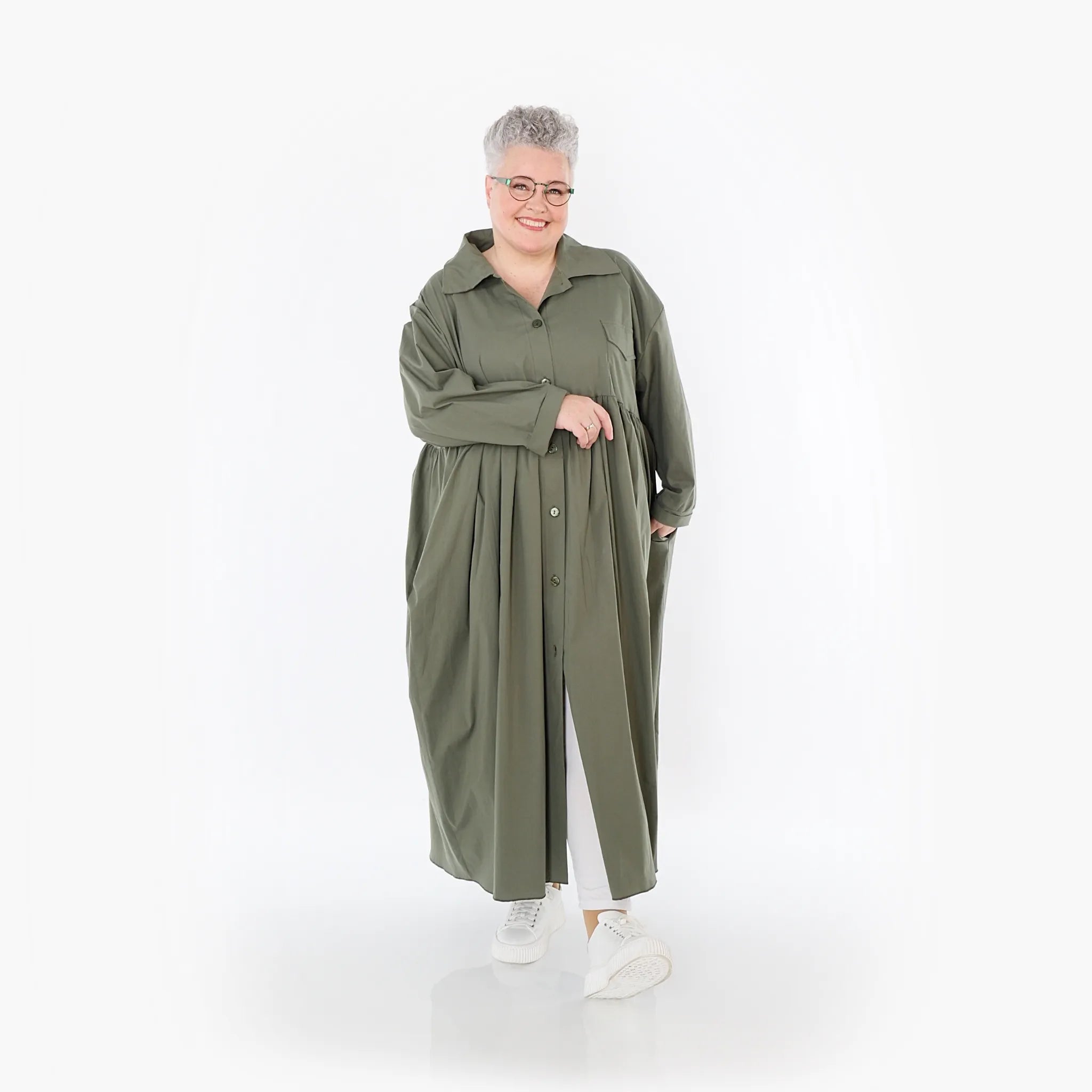  A-Form Mantel von AKH Fashion aus Baumwolle, 1482.07084, Khaki, Ausgefallen, Zeitlos