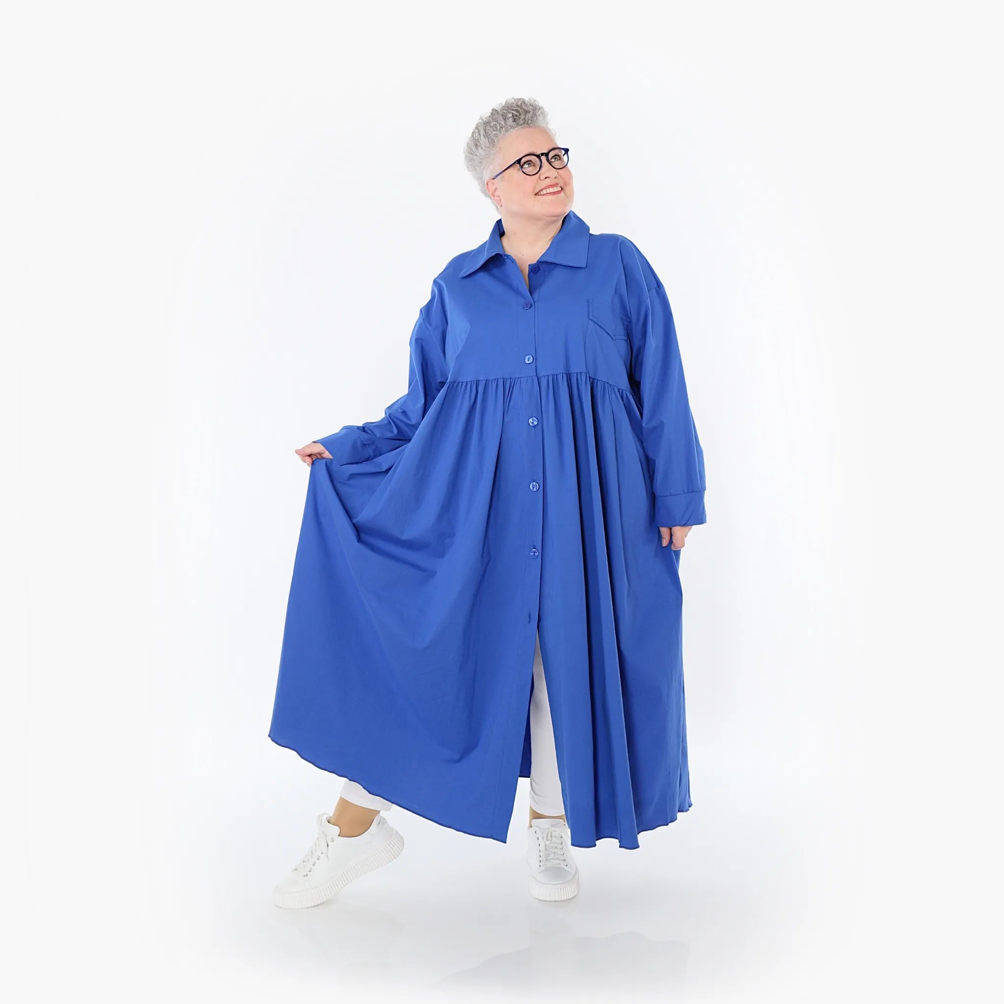  A-Form Mantel von AKH Fashion aus Baumwolle, 1482.07084, Royalblau, Ausgefallen, Zeitlos