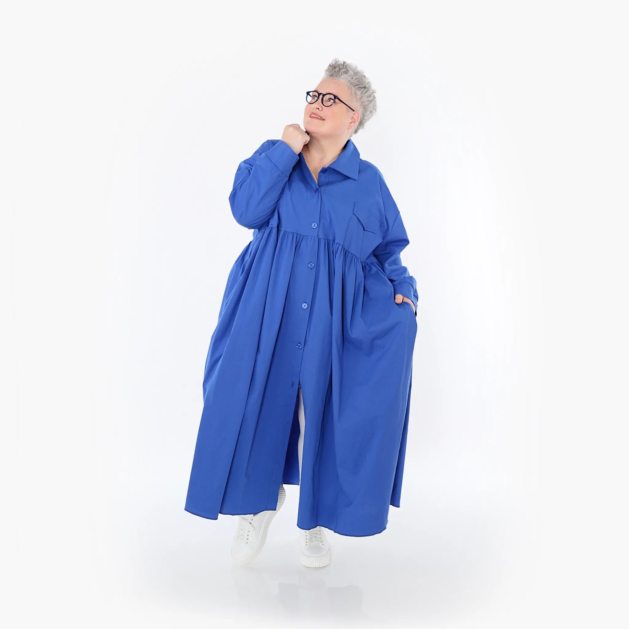  A-Form Mantel von AKH Fashion aus Baumwolle, 1482.07084, Royalblau, Ausgefallen, Zeitlos