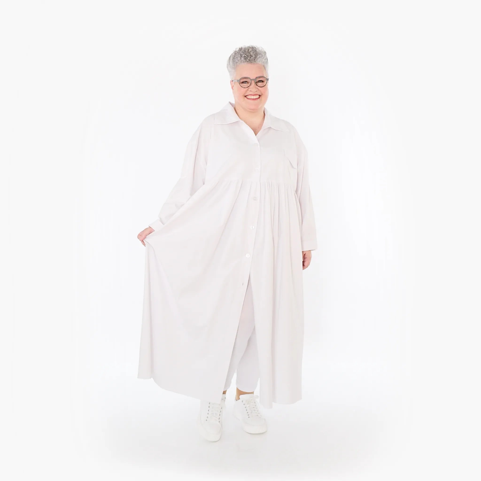  A-Form Mantel von AKH Fashion aus Baumwolle, 1482.07084, Weiß, Ausgefallen, Zeitlos