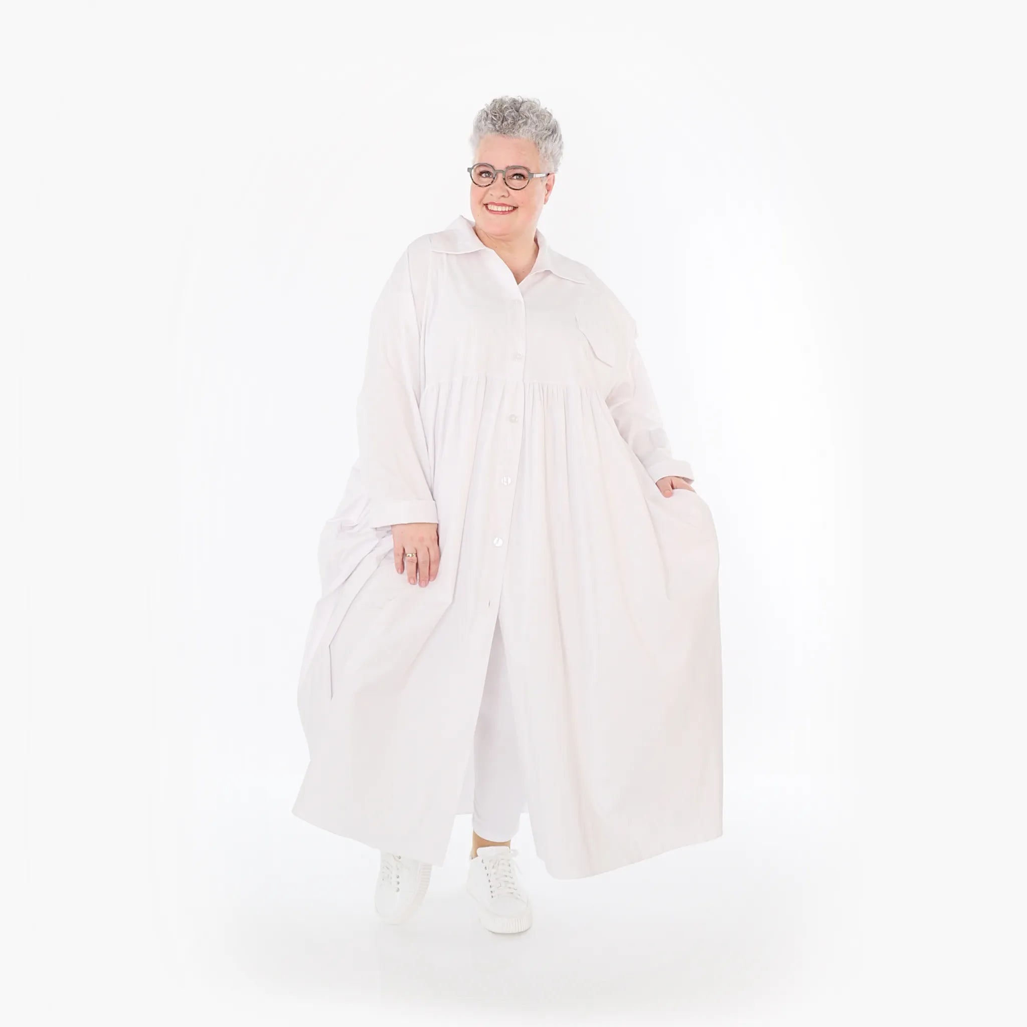  A-Form Mantel von AKH Fashion aus Baumwolle, 1482.07084, Weiß, Ausgefallen, Zeitlos