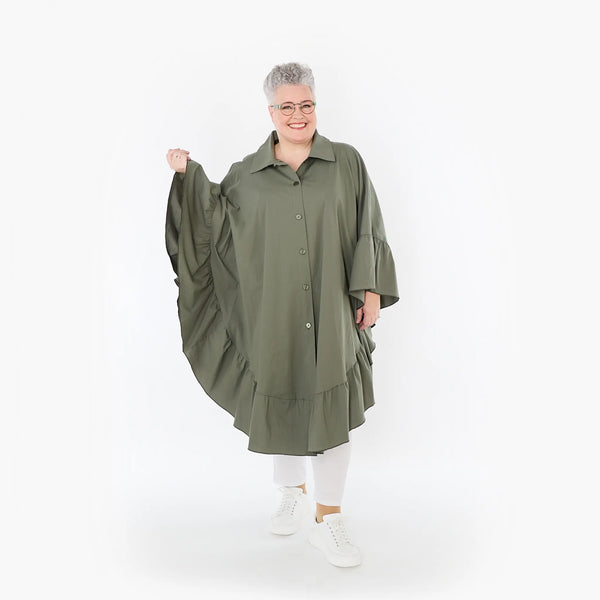  AKH Fashion Bluse in gerundeter Form, aus Baumwolle, 1482.07085, Khaki, Ausgefallen